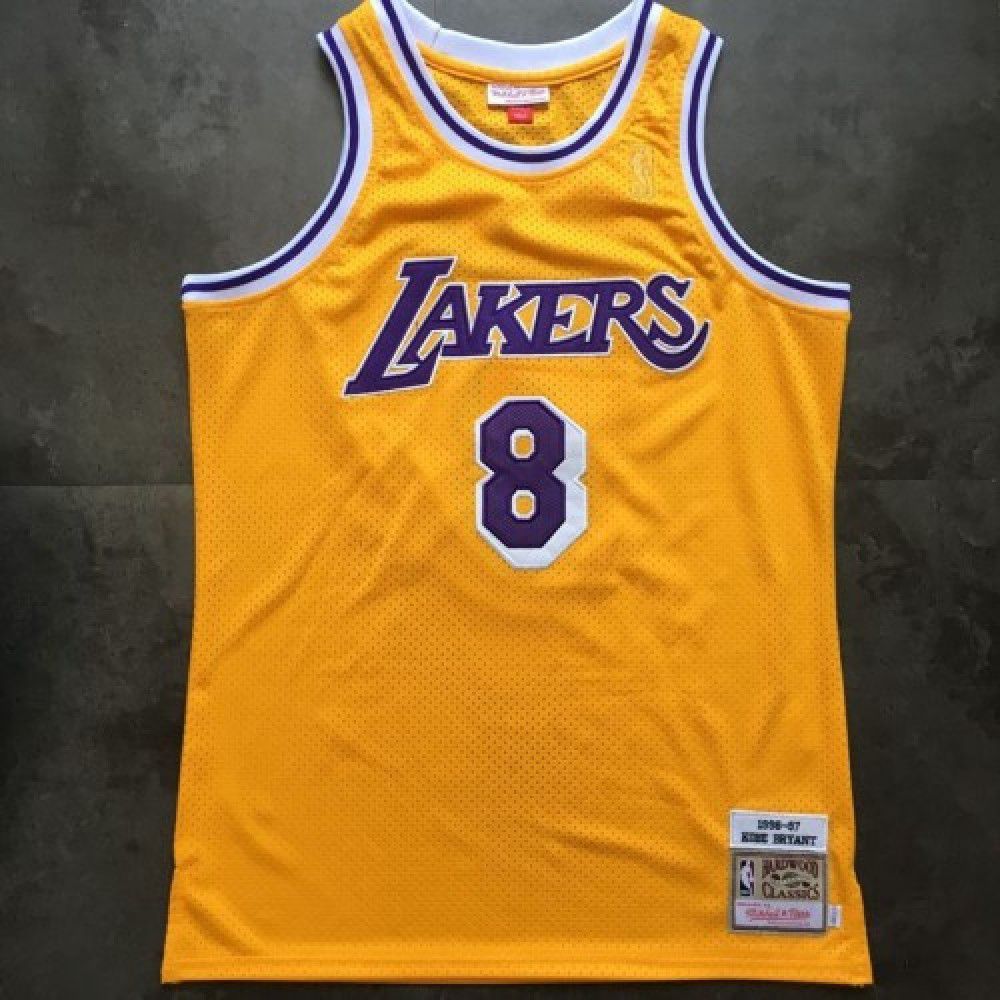 Men's Los Angeles Lakers Kobe Bryant #8 Throwback Yellow 1996-97 Hardwood Classics Jersey-League Wear Hub