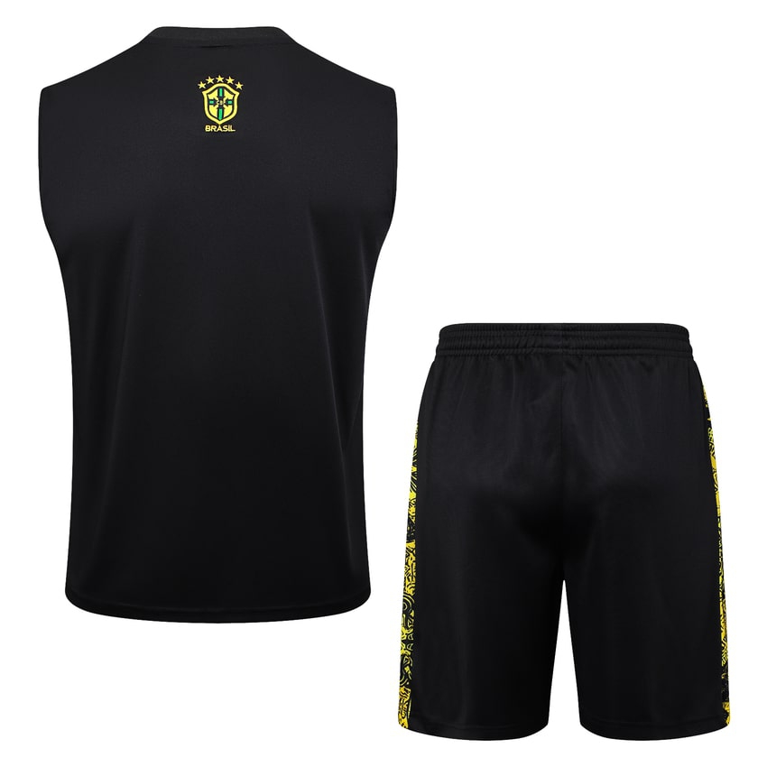 Men's Brazil Sleeveless Top Shorts 24/25 Yellow Pattern-League Wear Hub