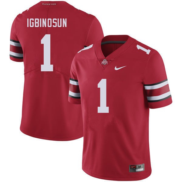 Men Ohio State Buckeyes #1 Davison Igbinosun Red Nike Stitch Jersey-League Wear Hub