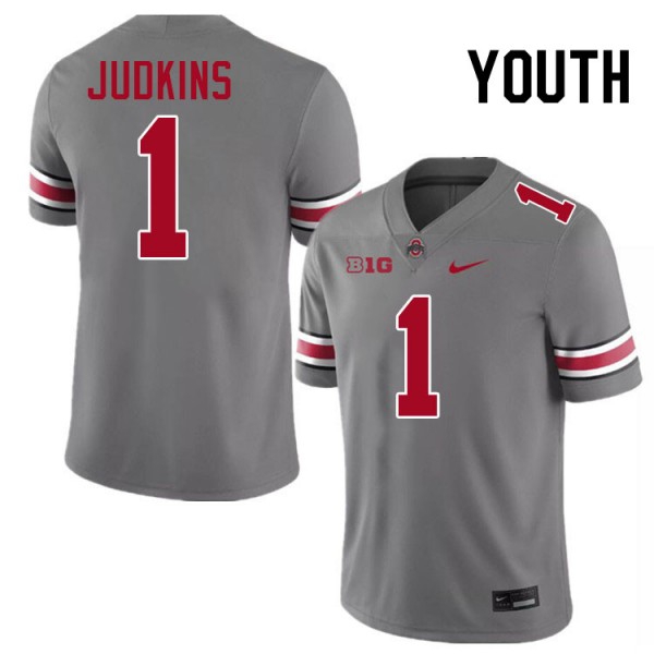 Nike Ohio State Buckeyes #1 Quinshon Judkins Youth Stitch Jersey - Grey-League Wear Hub
