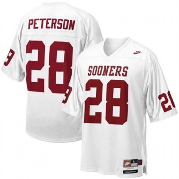 Men Oklahoma Sooners #28 Adrian Peterson White Nike Stitch Jersey-League Wear Hub