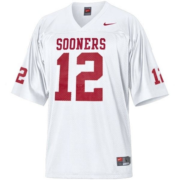 Men Oklahoma Sooners #12 Landry Jones White Nike Stitch Jersey-League Wear Hub