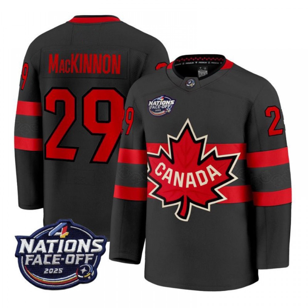 Canada Nathan MacKinnon 2025 Black Hockey Team 4 Nations Face-Off Jersey-League Wear Hub