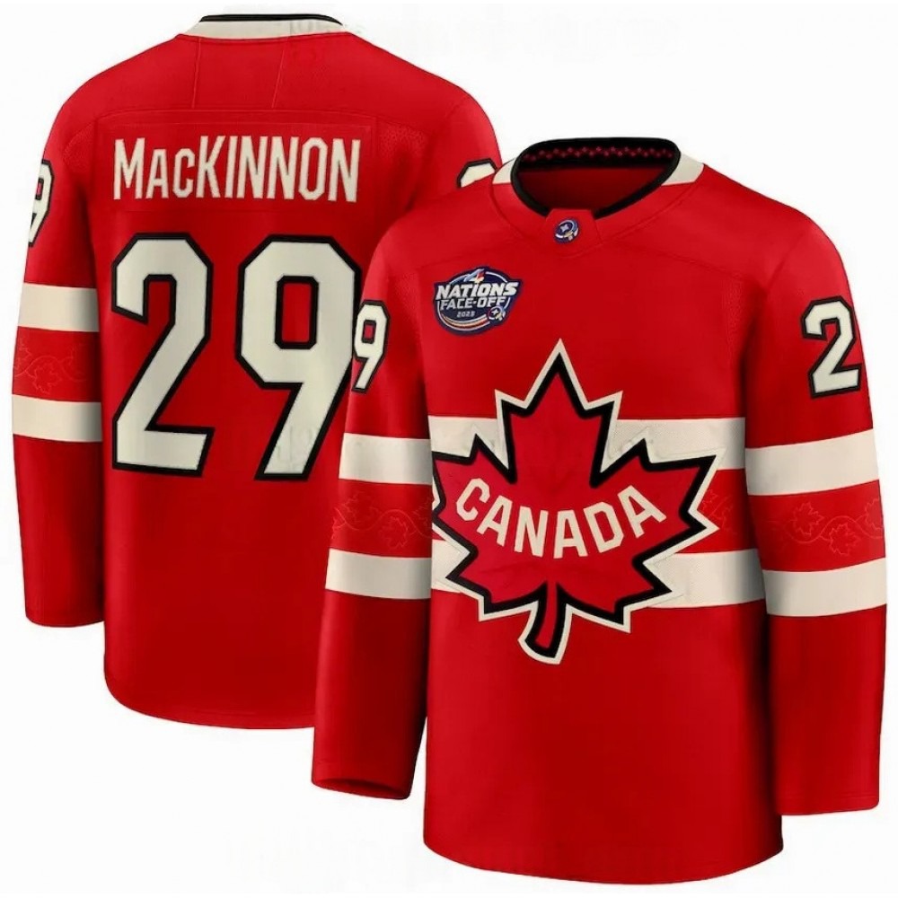 Canada Nathan MacKinnon 2025 Red Hockey Team 4 Nations Face-Off Jersey-League Wear Hub