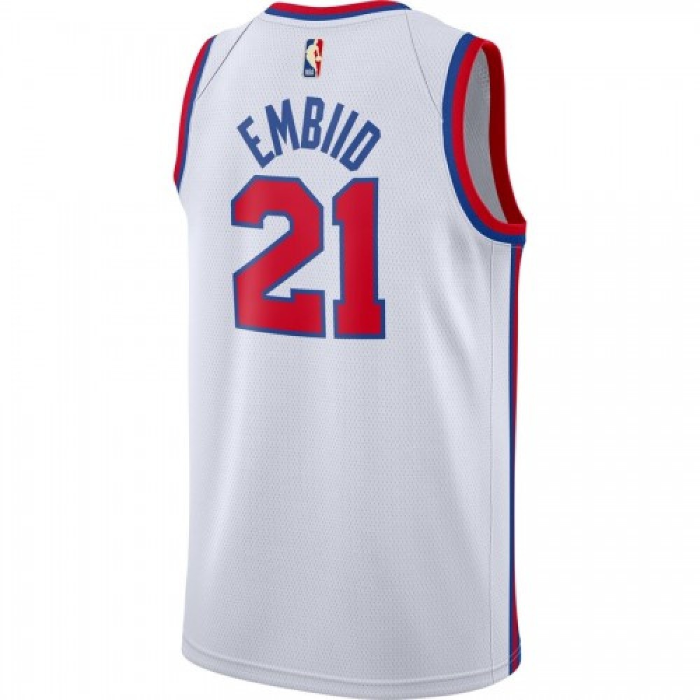 Men's Philadelphia 76ers Joel Embiid #21 White Hardwood Classics Finished Swingman Jersey-League Wear Hub
