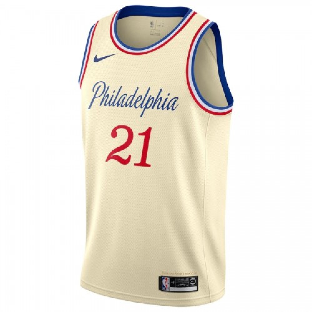 Men's Philadelphia 76ers Joel Embiid #21 Nike Cream 19/20 Finished Swingman Jersey - City Edition-League Wear Hub