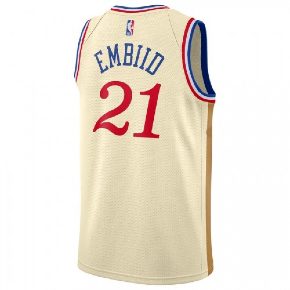 Men's Philadelphia 76ers Joel Embiid #21 Nike Cream 19/20 Finished Swingman Jersey - City Edition-League Wear Hub
