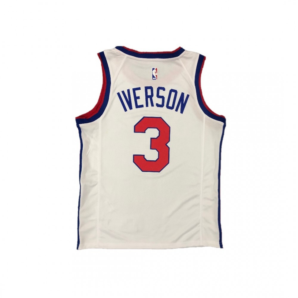 Men's Philadelphia 76ers Allen Iverson #3 Nike White Hardwood Classics Finished Swingman Jersey-League Wear Hub
