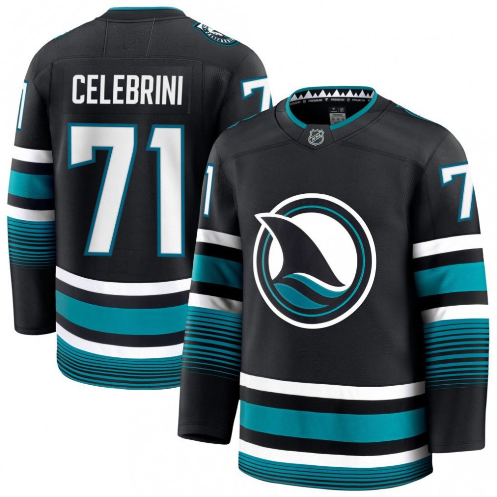 Men's San Jose Sharks Macklin Celebrini Black Alternate Premium Jersey-League Wear Hub