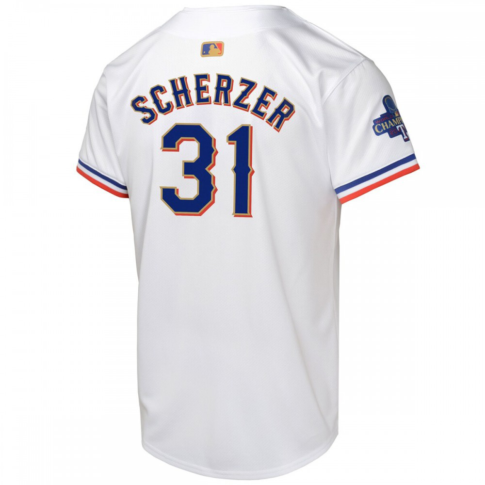 Max Scherzer Texas Rangers Nike Youth 2024 Gold Collection Limited Player Jersey – White-League Wear Hub