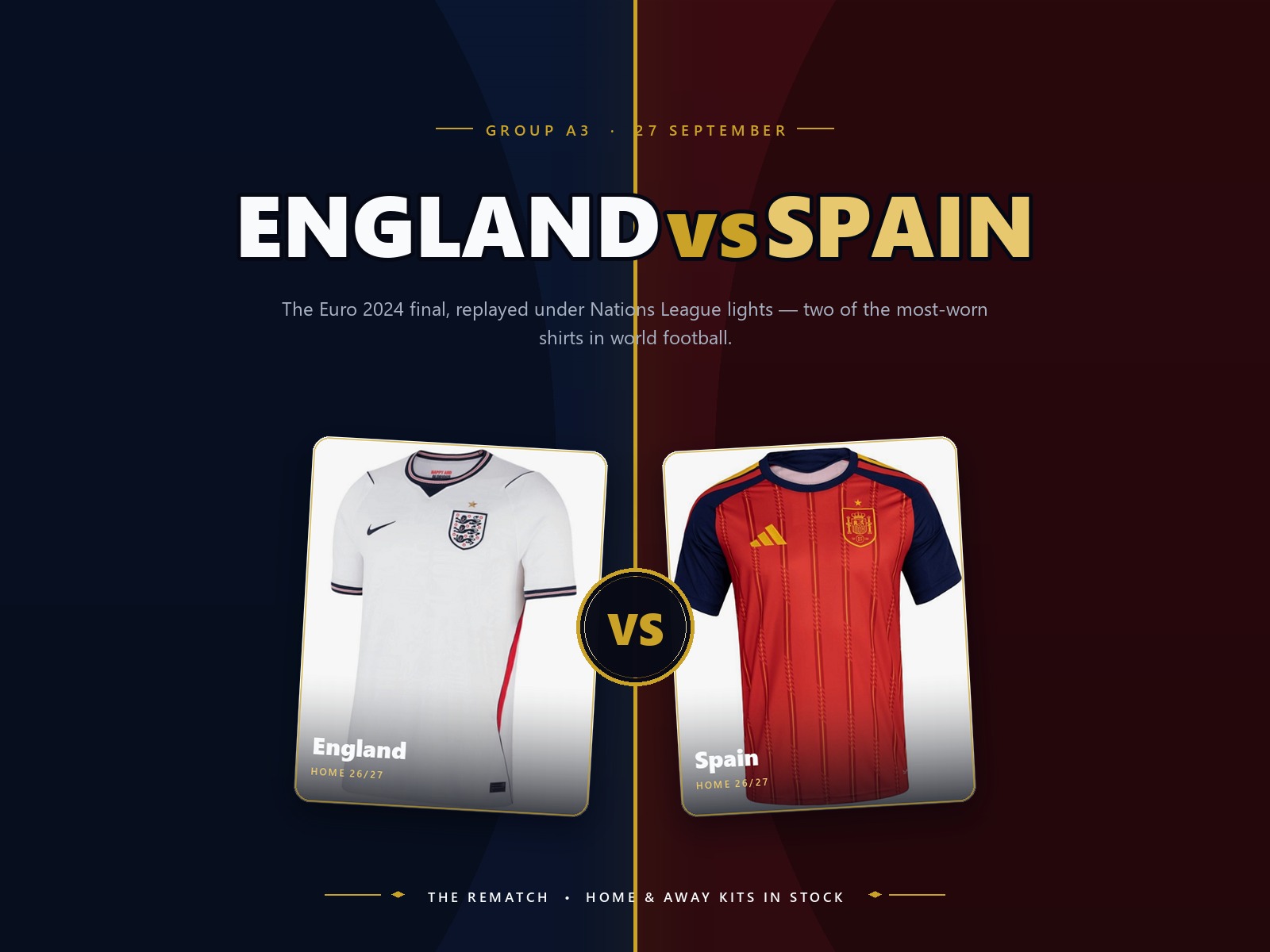 England and Spain national team jerseys ahead of the UEFA Nations League Group A3 rematch