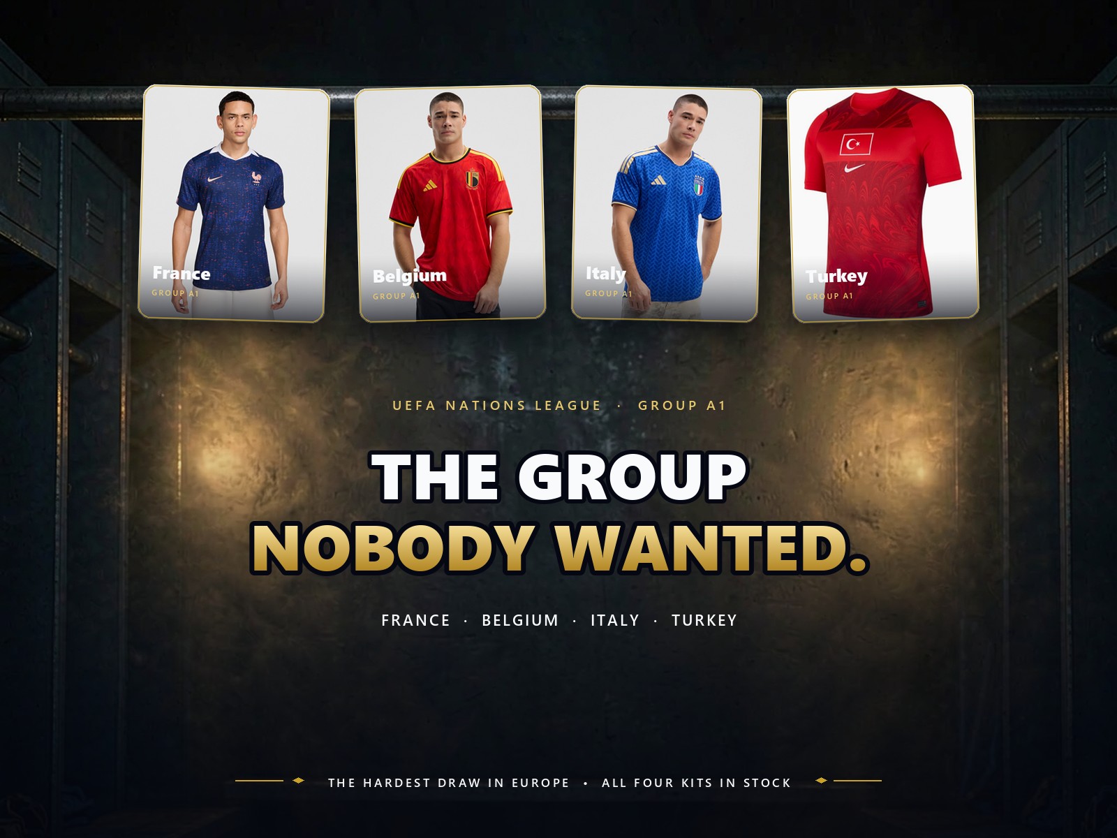 France, Belgium, Italy and Turkey national team jerseys in UEFA Nations League Group A1