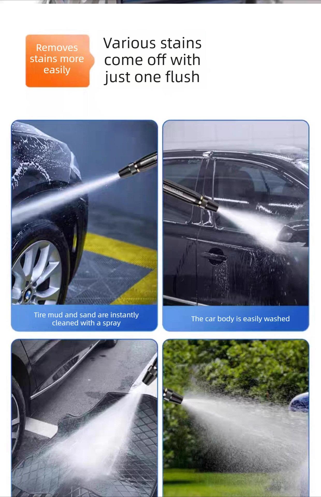 Home high-pressure car wash water gun with booster nozzle and hose, a must-have for watering plants and vegetables, and car washing.