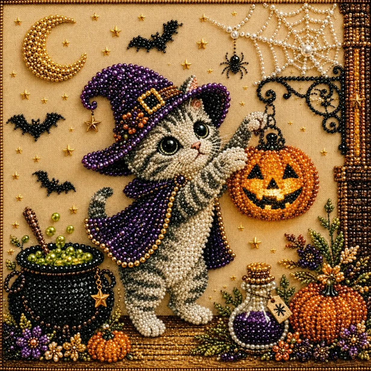 🔥 Final Day Sale:👻Framed Halloween Kitten - Pearls Painting Kit