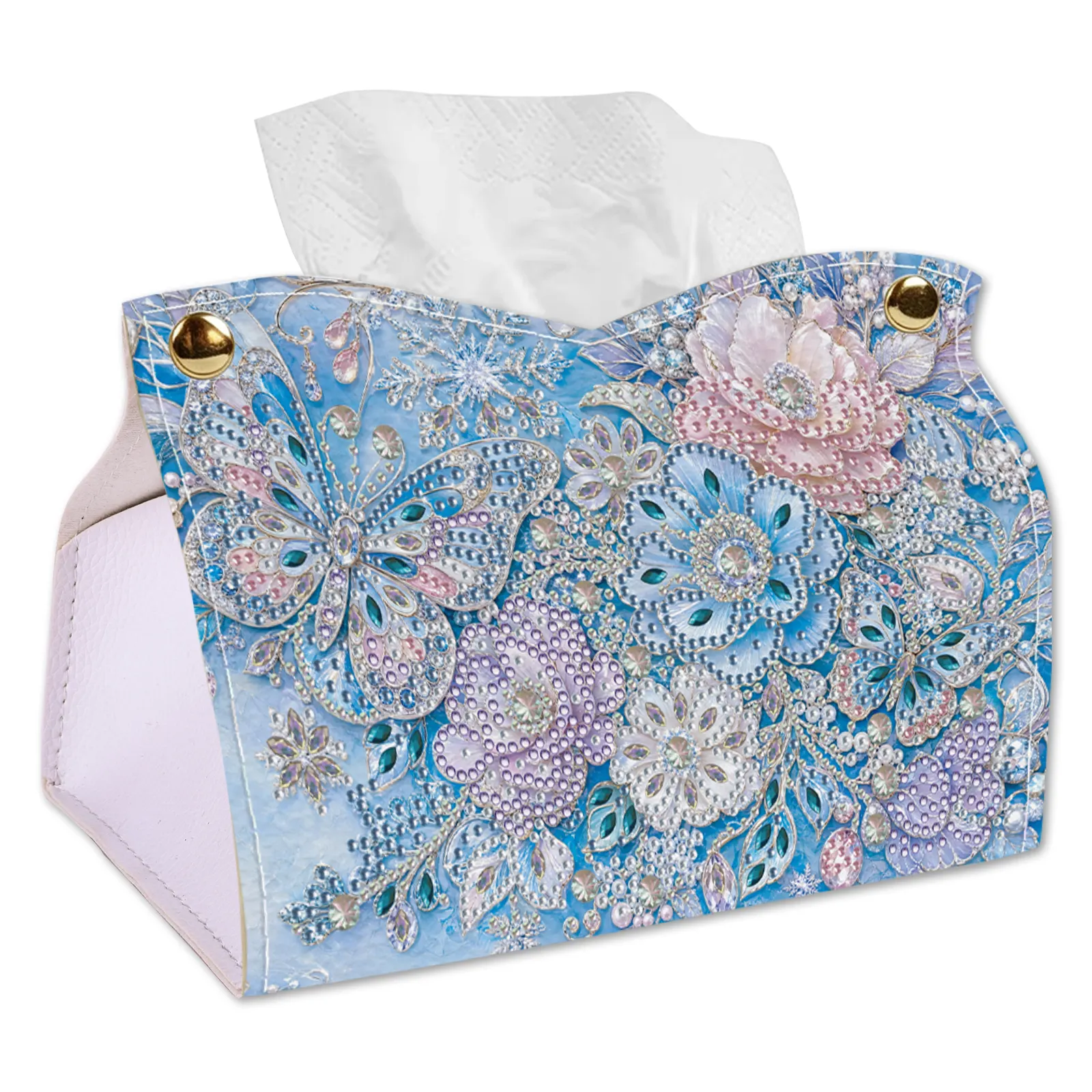 24cm DIY Diamond Painting Tissue Box, Crystal Rhinestone Mosaic PU Tissue Holder for Home Car Desk Decor