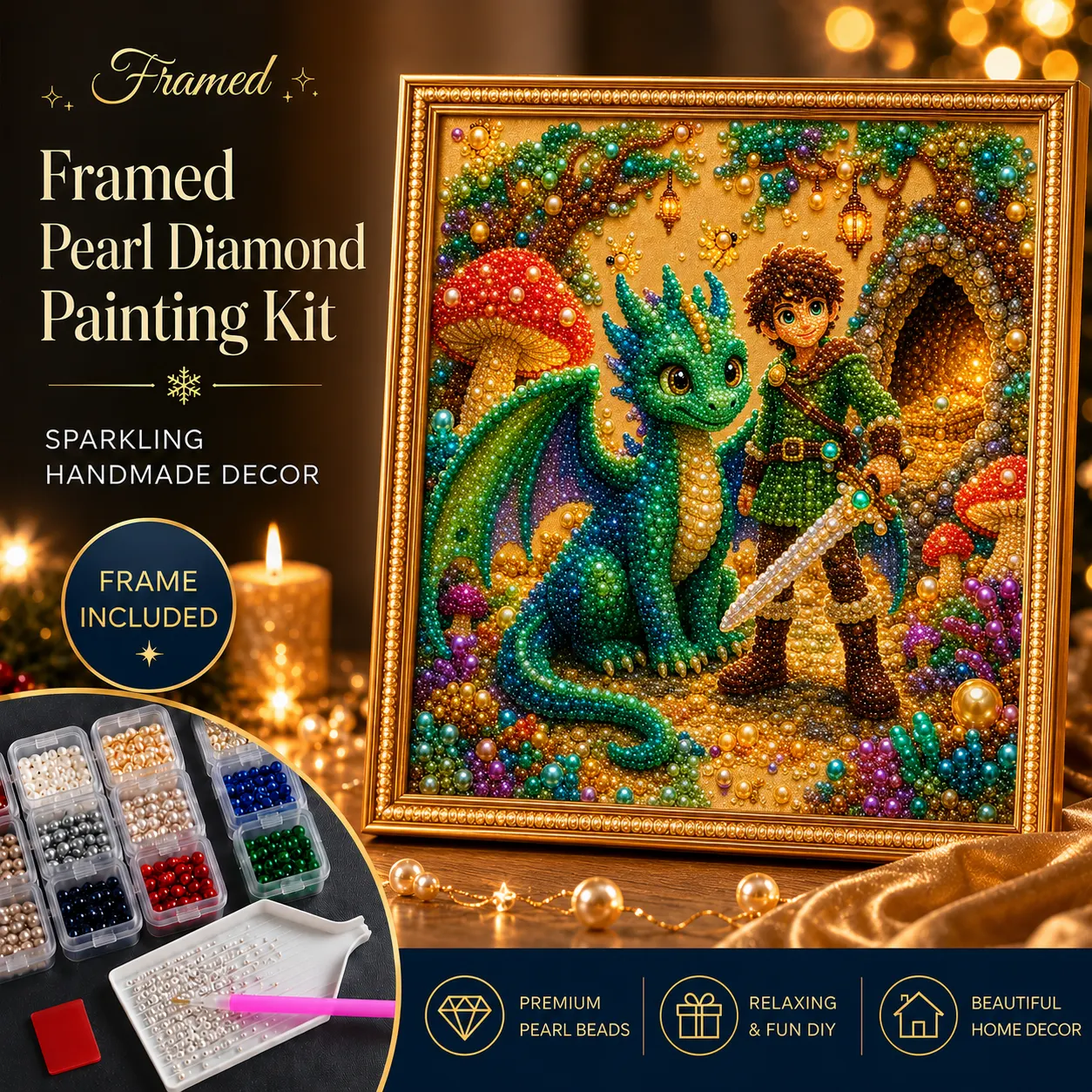🔥 Final Day Sale:🦕Framed Dragon - Pearls Painting Kit