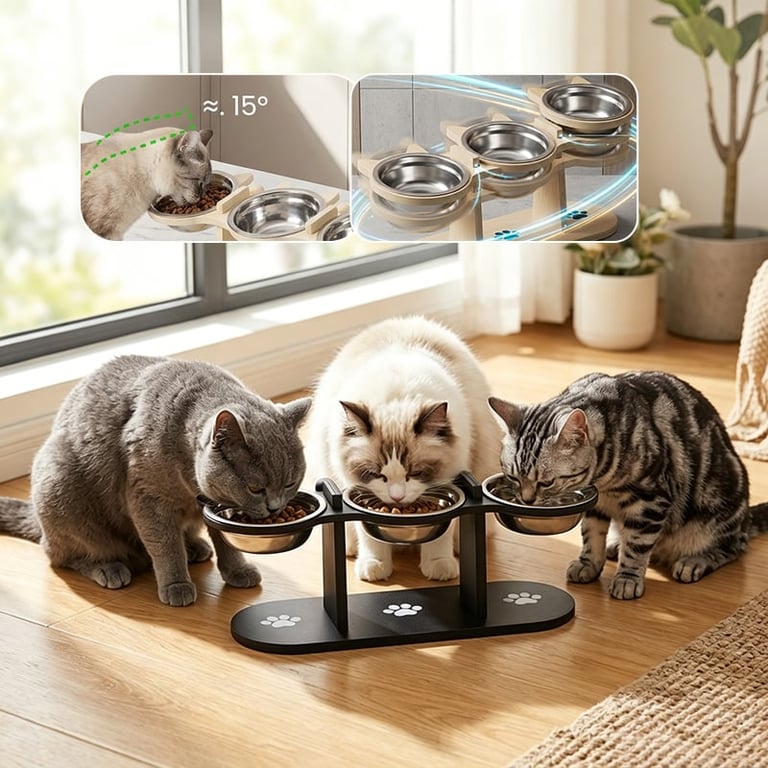 🥘Wooden Cat Bowl Stand