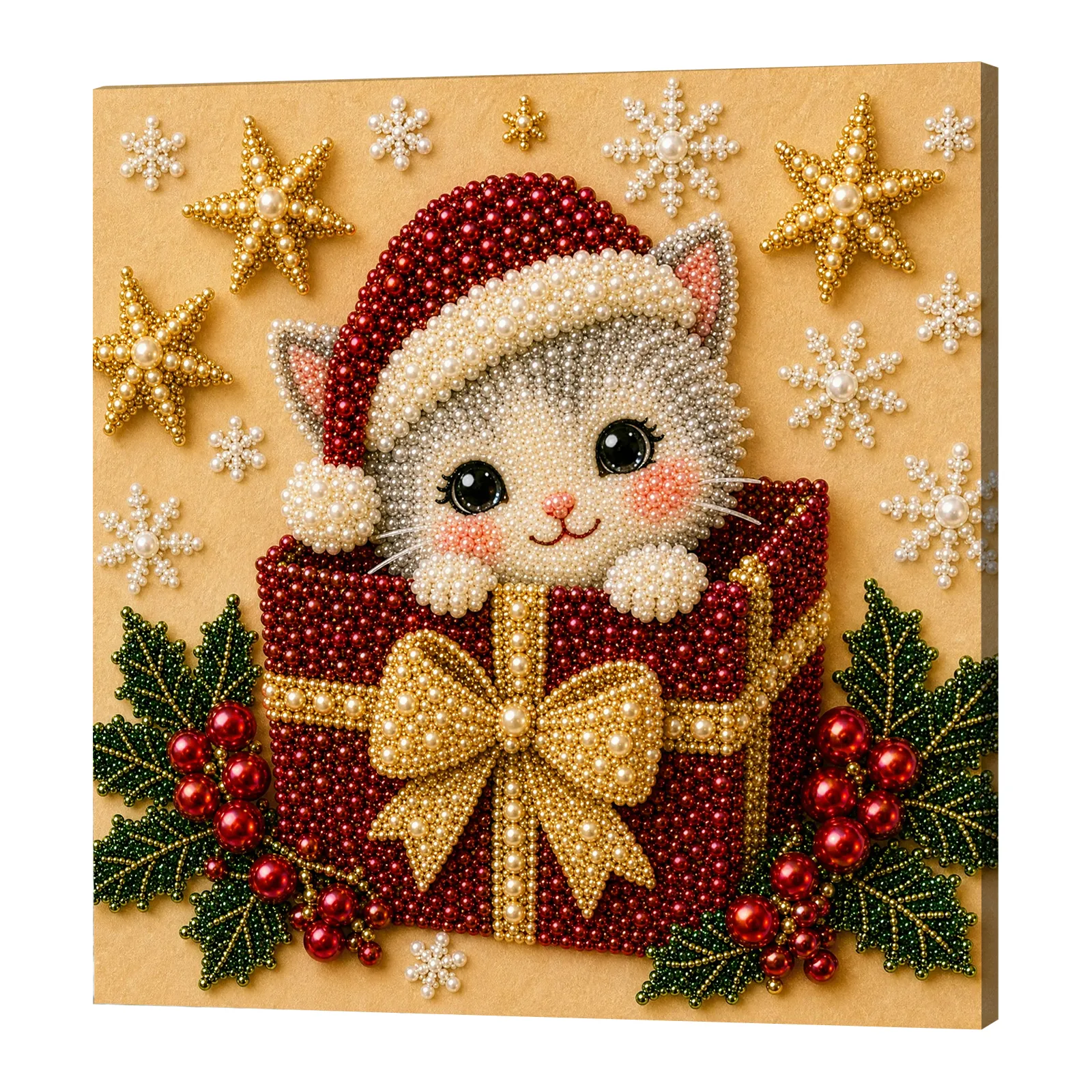 🐱Framed Christmas Gift Kitten - Pearls Painting Kit