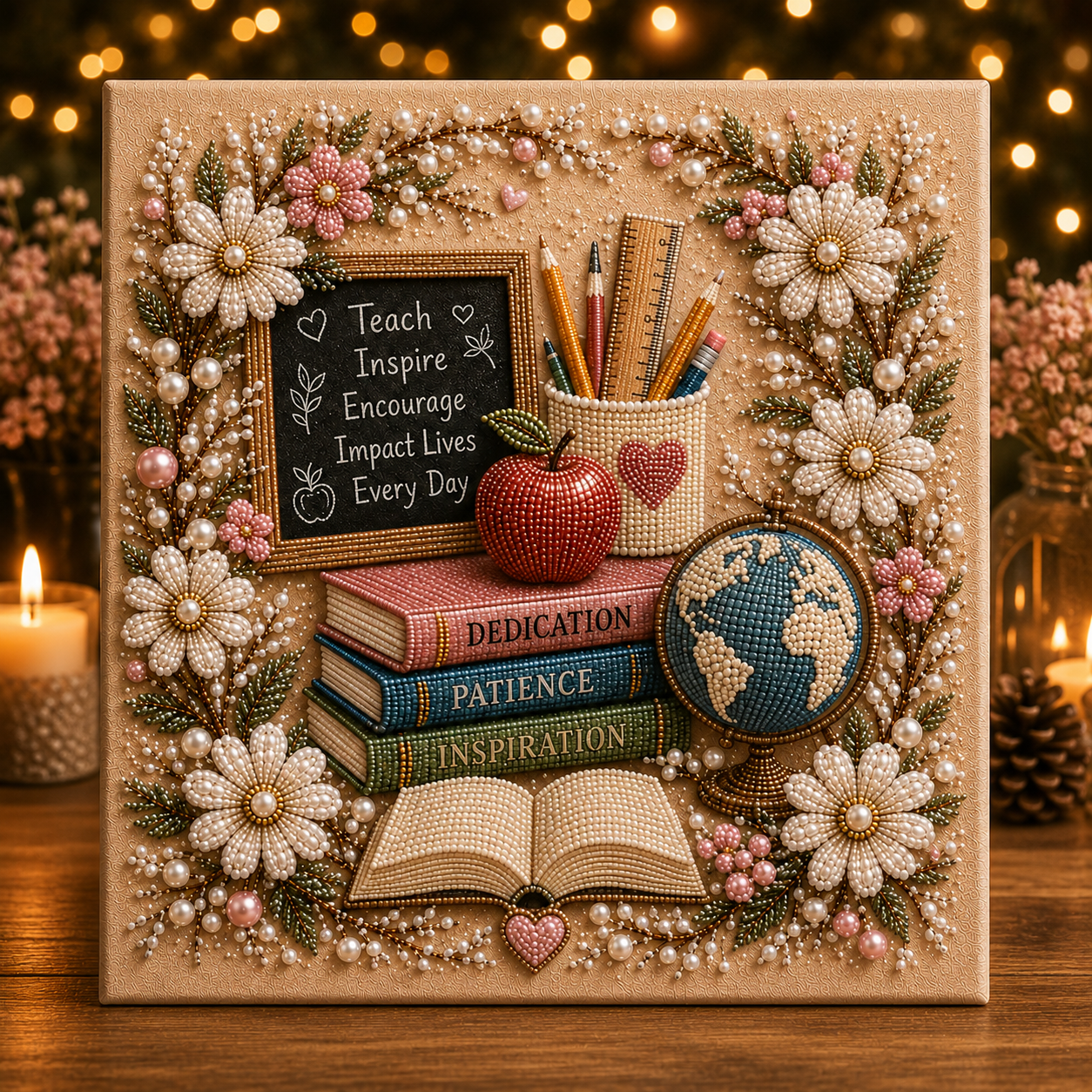 📈🔥2026 Top Picks🍎 Handmade Teacher Pearl Art DIY Kit | Meaningful Educator Appreciation Keepsake & Wall Decor