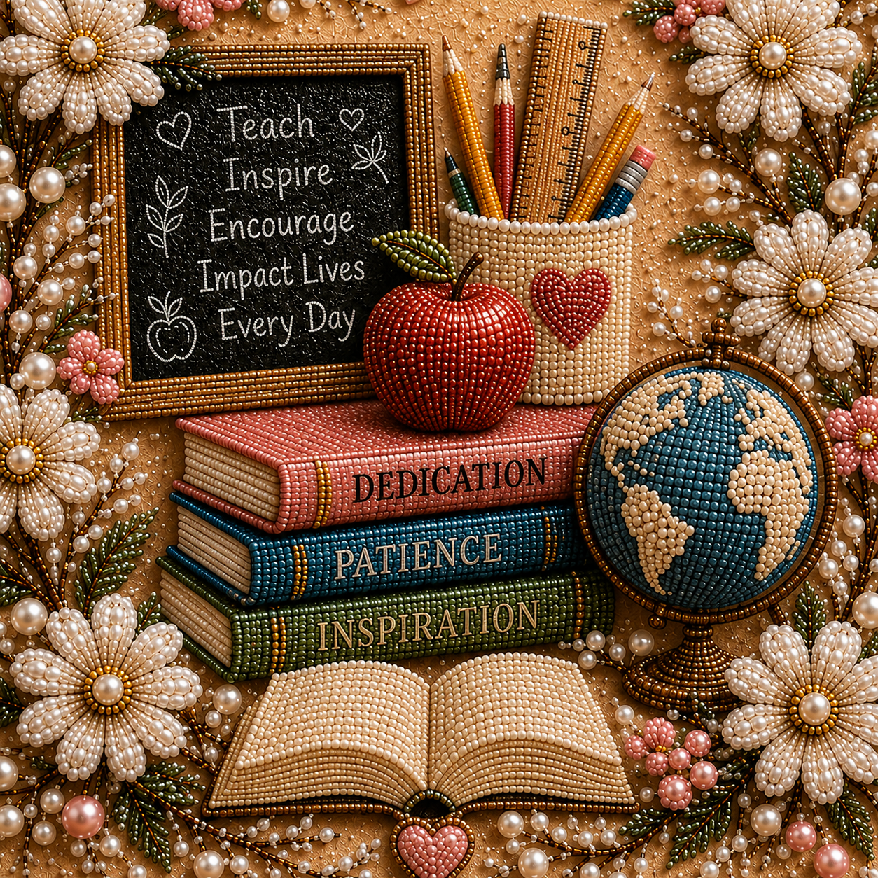 📈🔥2026 Top Picks🍎 Handmade Teacher Pearl Art DIY Kit | Meaningful Educator Appreciation Keepsake & Wall Decor