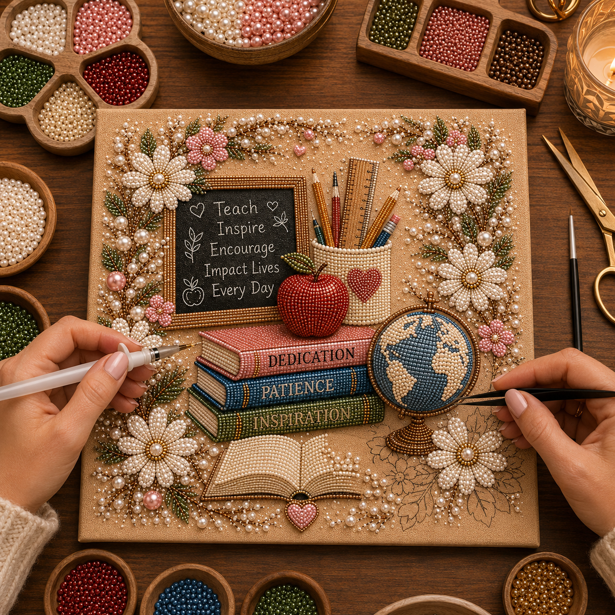 📈🔥2026 Top Picks🍎 Handmade Teacher Pearl Art DIY Kit | Meaningful Educator Appreciation Keepsake & Wall Decor
