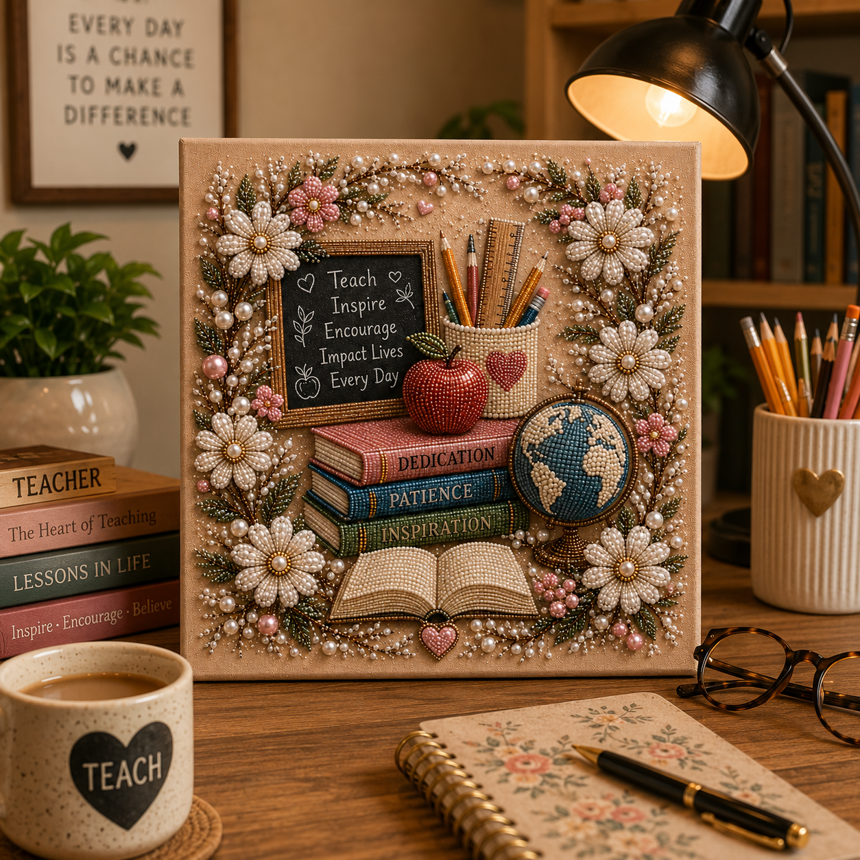 📈🔥2026 Top Picks🍎 Handmade Teacher Pearl Art DIY Kit | Meaningful Educator Appreciation Keepsake & Wall Decor