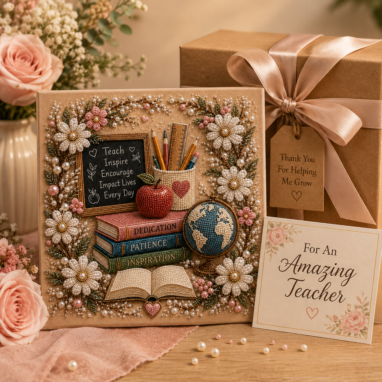 📈🔥2026 Top Picks🍎 Handmade Teacher Pearl Art DIY Kit | Meaningful Educator Appreciation Keepsake & Wall Decor