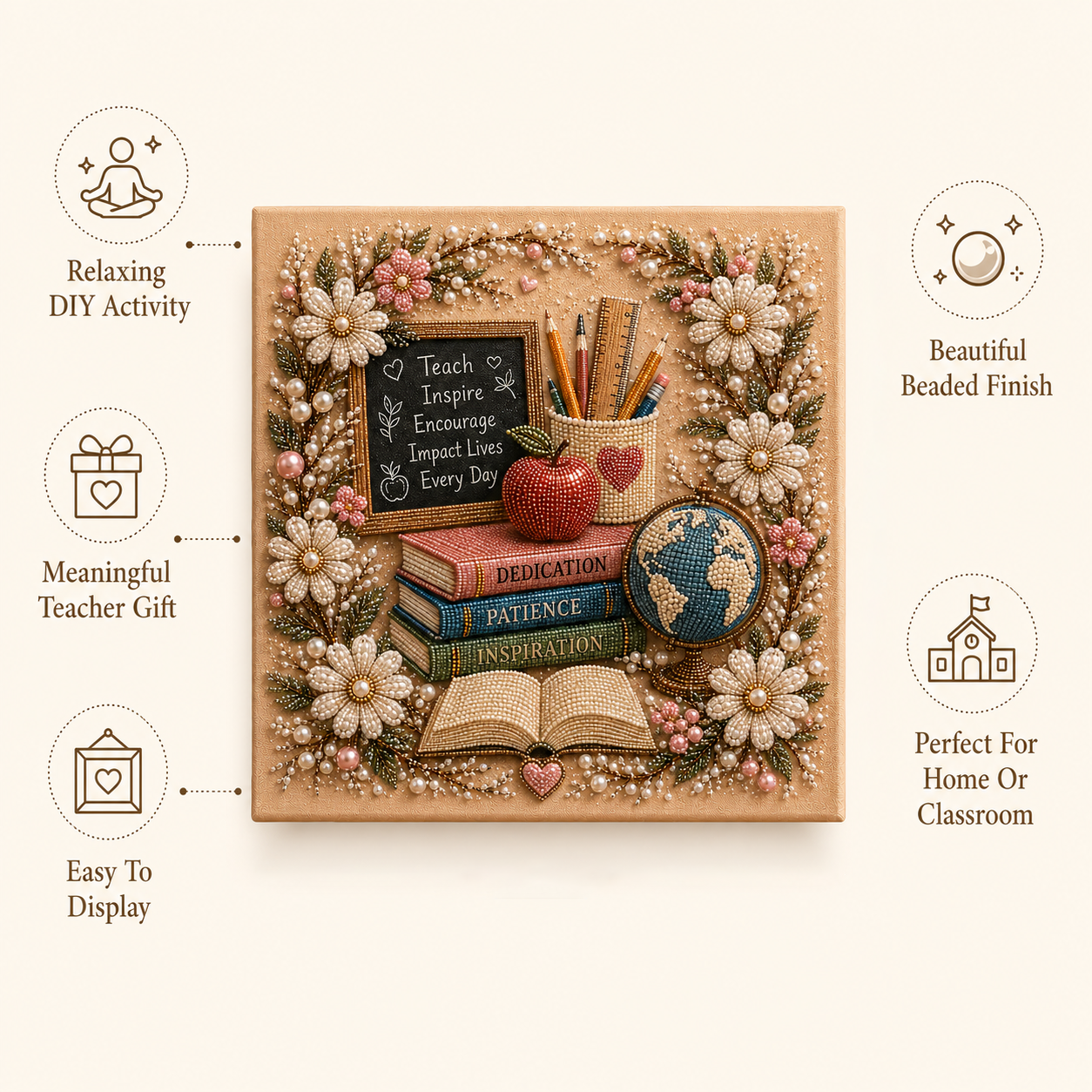 📈🔥2026 Top Picks🍎 Handmade Teacher Pearl Art DIY Kit | Meaningful Educator Appreciation Keepsake & Wall Decor