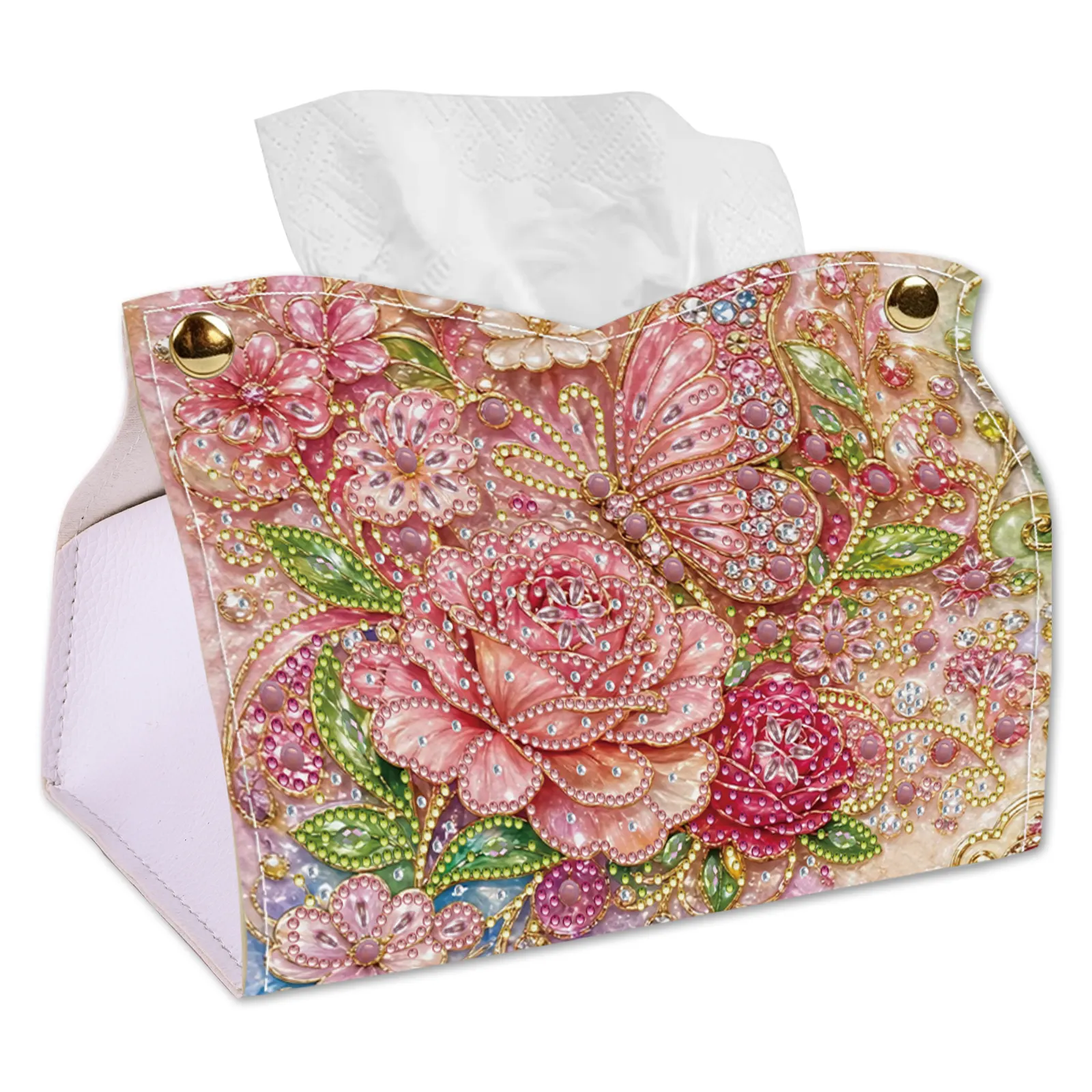 24cm DIY Diamond Painting Tissue Box, Crystal Rhinestone Mosaic PU Tissue Holder for Home Car Desk Decor