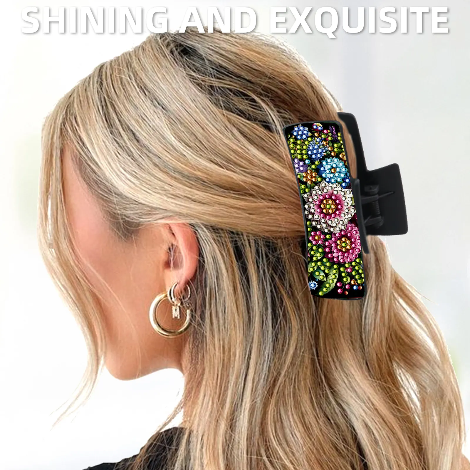 Flower DIY Diamond Painting Hair Clips, Anti-Slip Western Claw Clips for Women Girls, Beginner Handmade Hair Jewelry Accessories