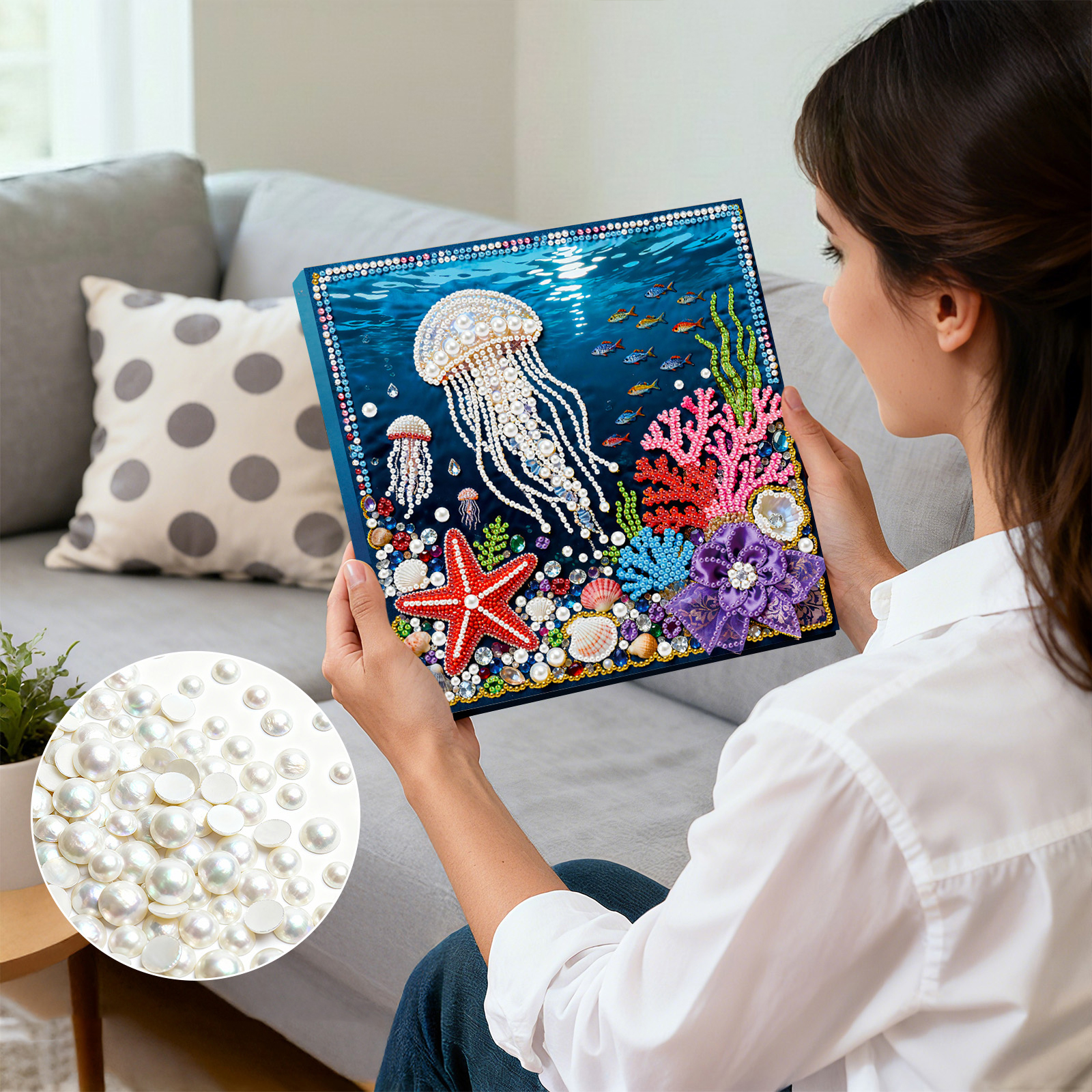 🔥 Final Day Sale:🪼Framed Jellyfish - Pearls Painting Kit