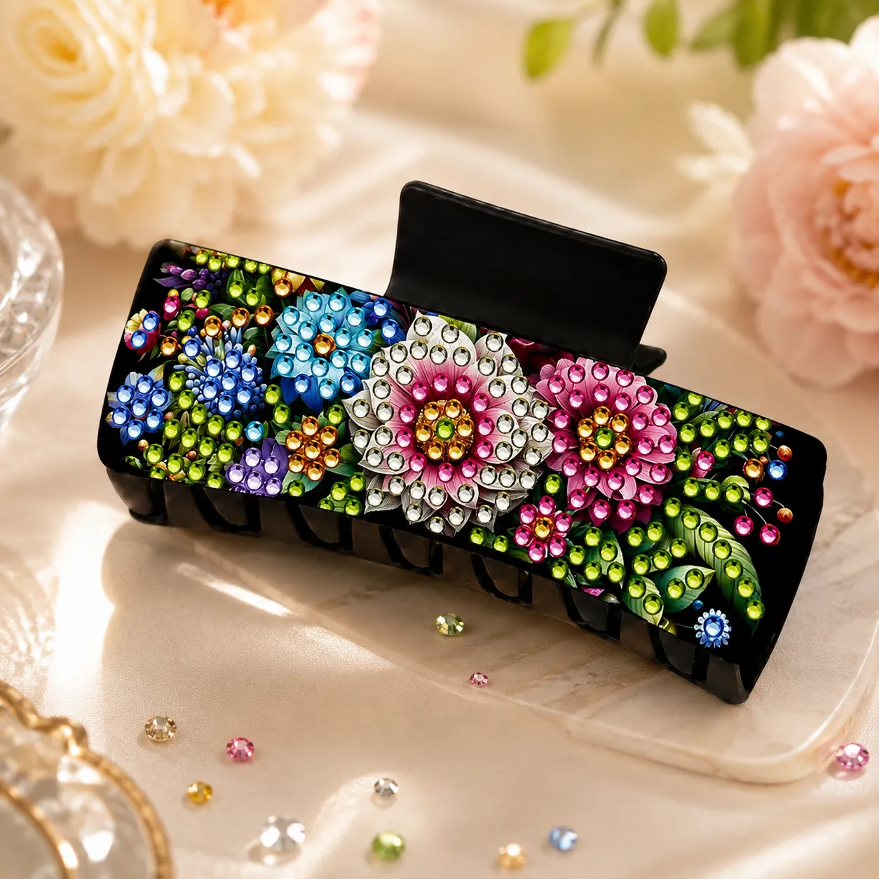 Flower DIY Diamond Painting Hair Clips, Anti-Slip Western Claw Clips for Women Girls, Beginner Handmade Hair Jewelry Accessories