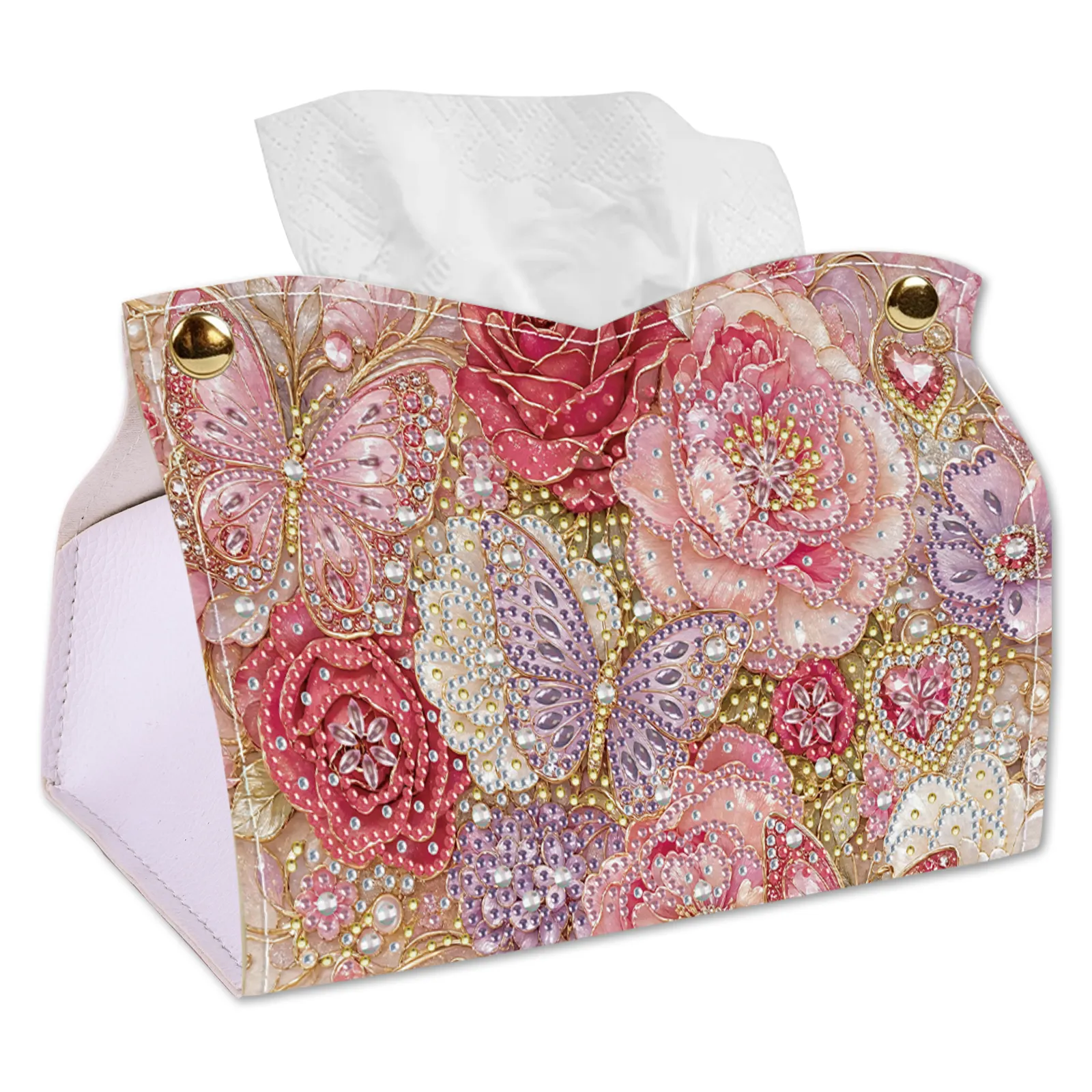24cm DIY Diamond Painting Tissue Box, Crystal Rhinestone Mosaic PU Tissue Holder for Home Car Desk Decor