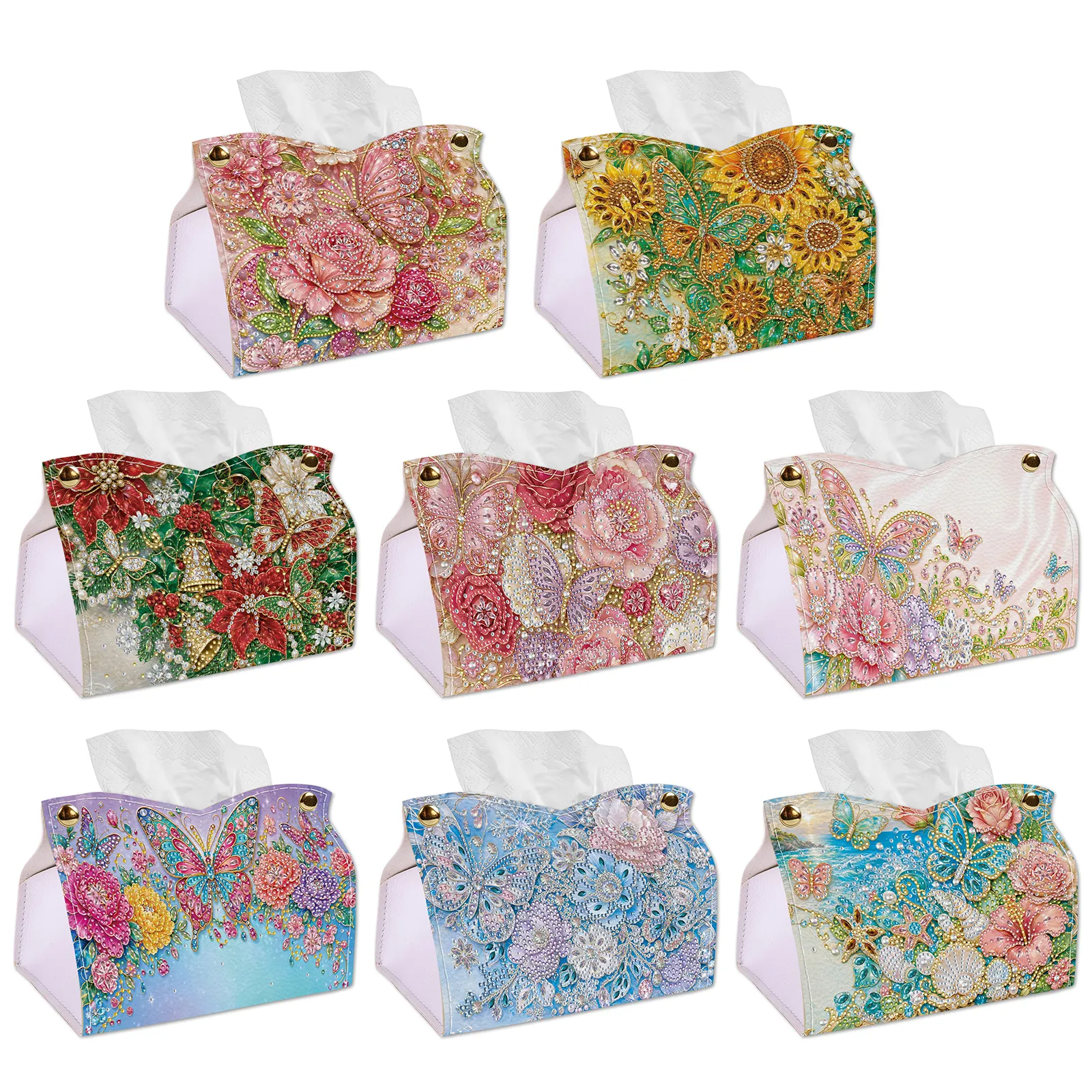 24cm DIY Diamond Painting Tissue Box, Crystal Rhinestone Mosaic PU Tissue Holder for Home Car Desk Decor
