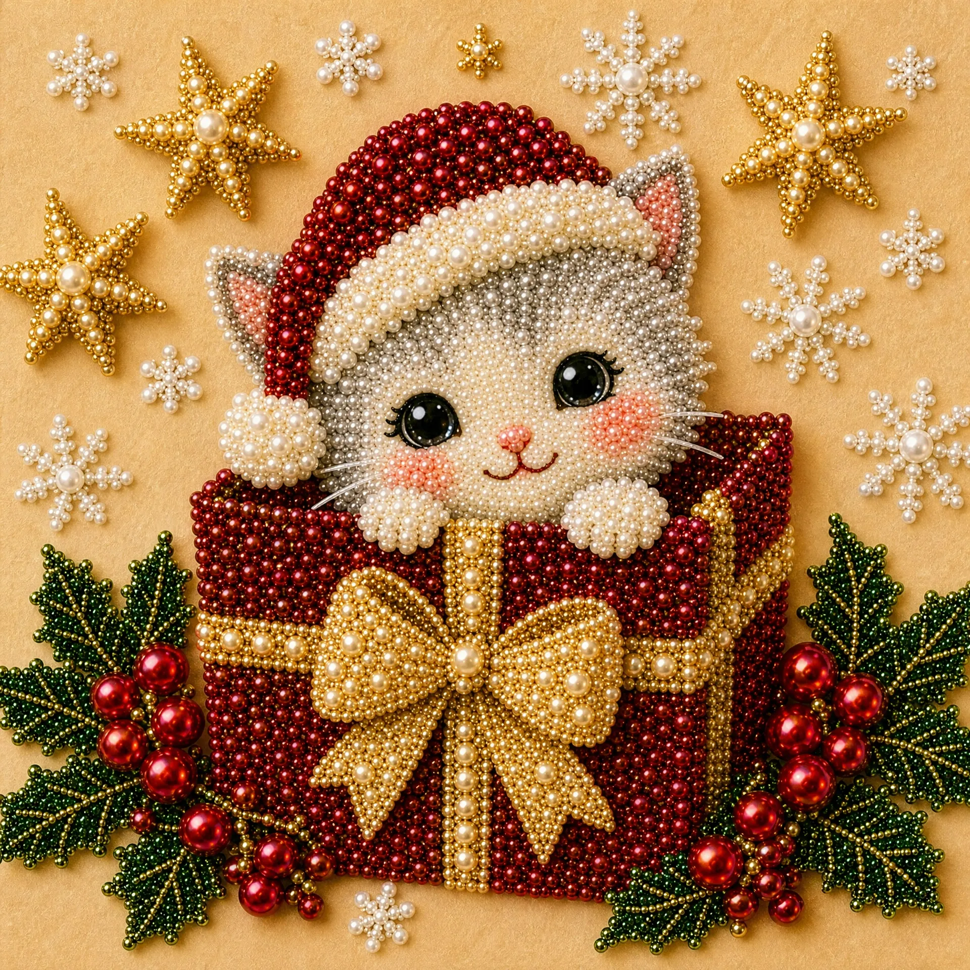 🐱Framed Christmas Gift Kitten - Pearls Painting Kit