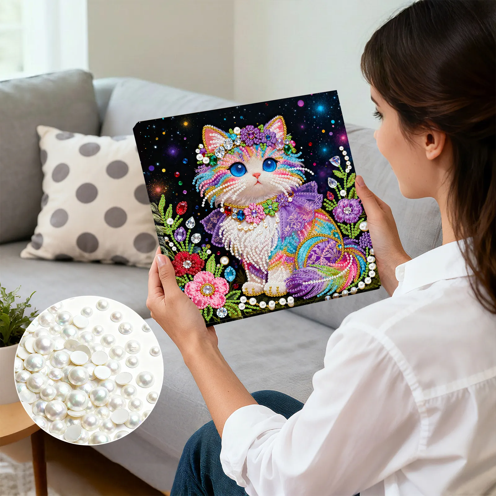🔥 Final Day Sale:🐱Framed Cat - Pearls Painting Kit