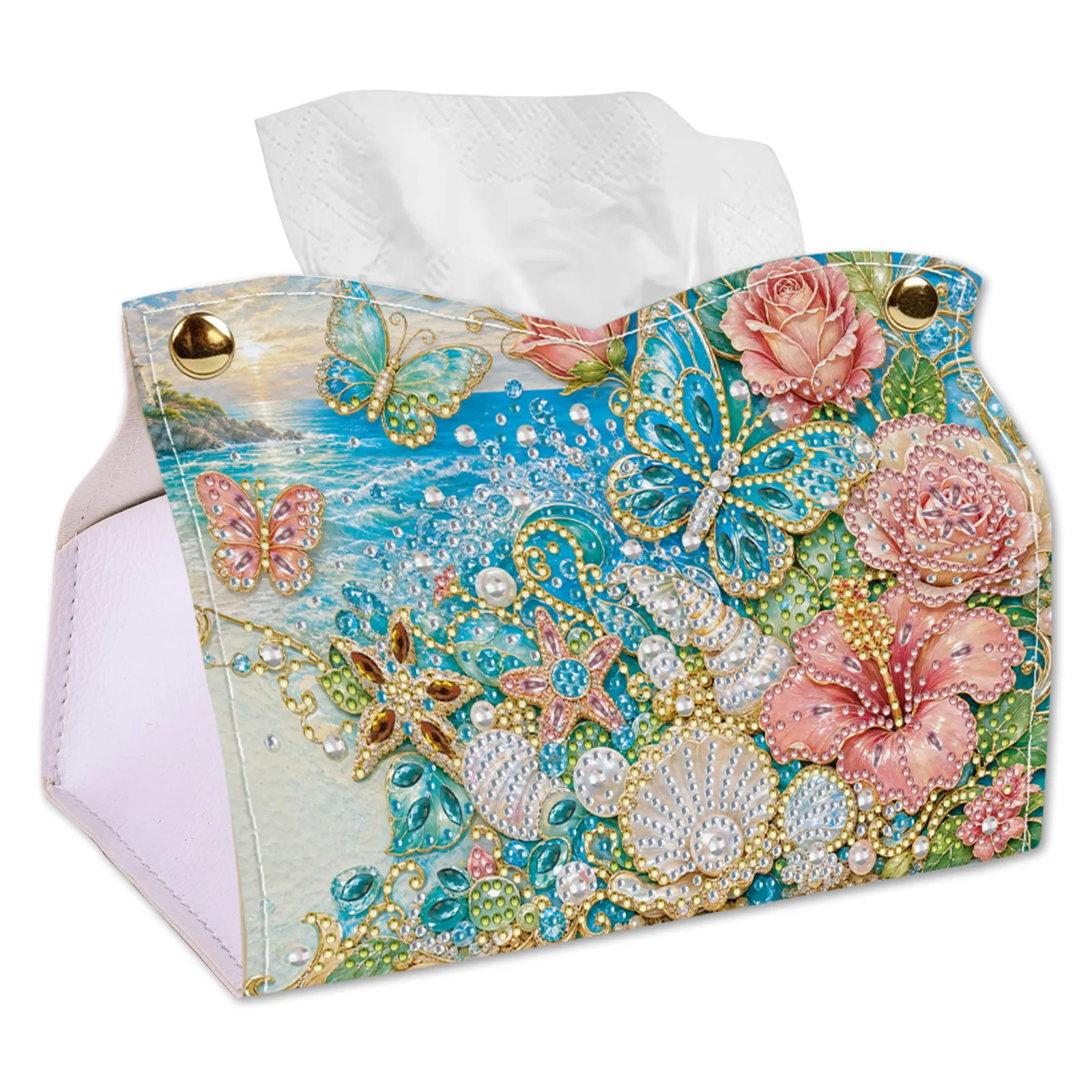 24cm DIY Diamond Painting Tissue Box, Crystal Rhinestone Mosaic PU Tissue Holder for Home Car Desk Decor