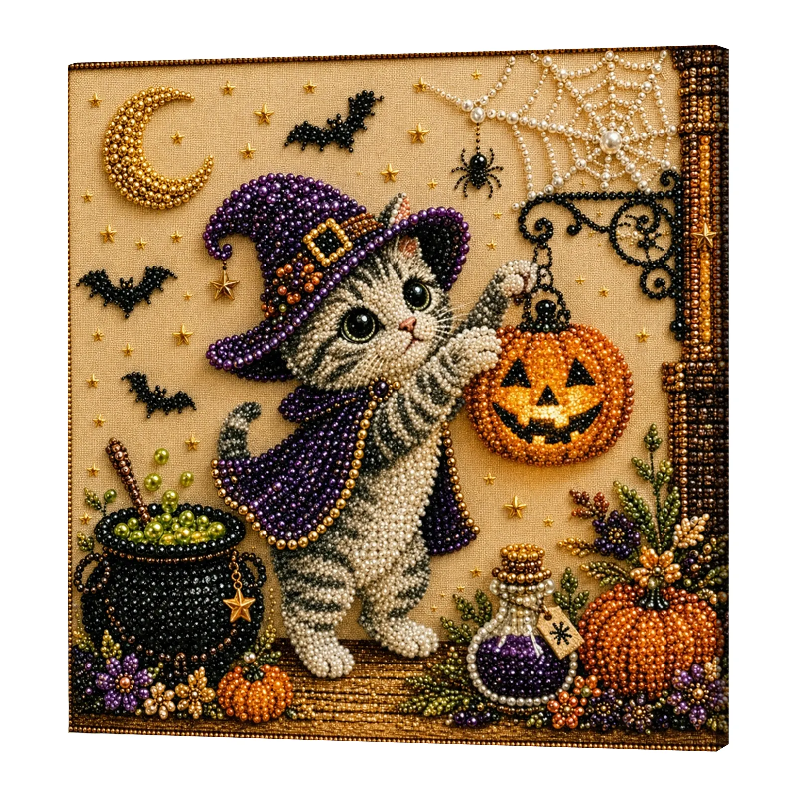 🔥 Final Day Sale:👻Framed Halloween Kitten - Pearls Painting Kit