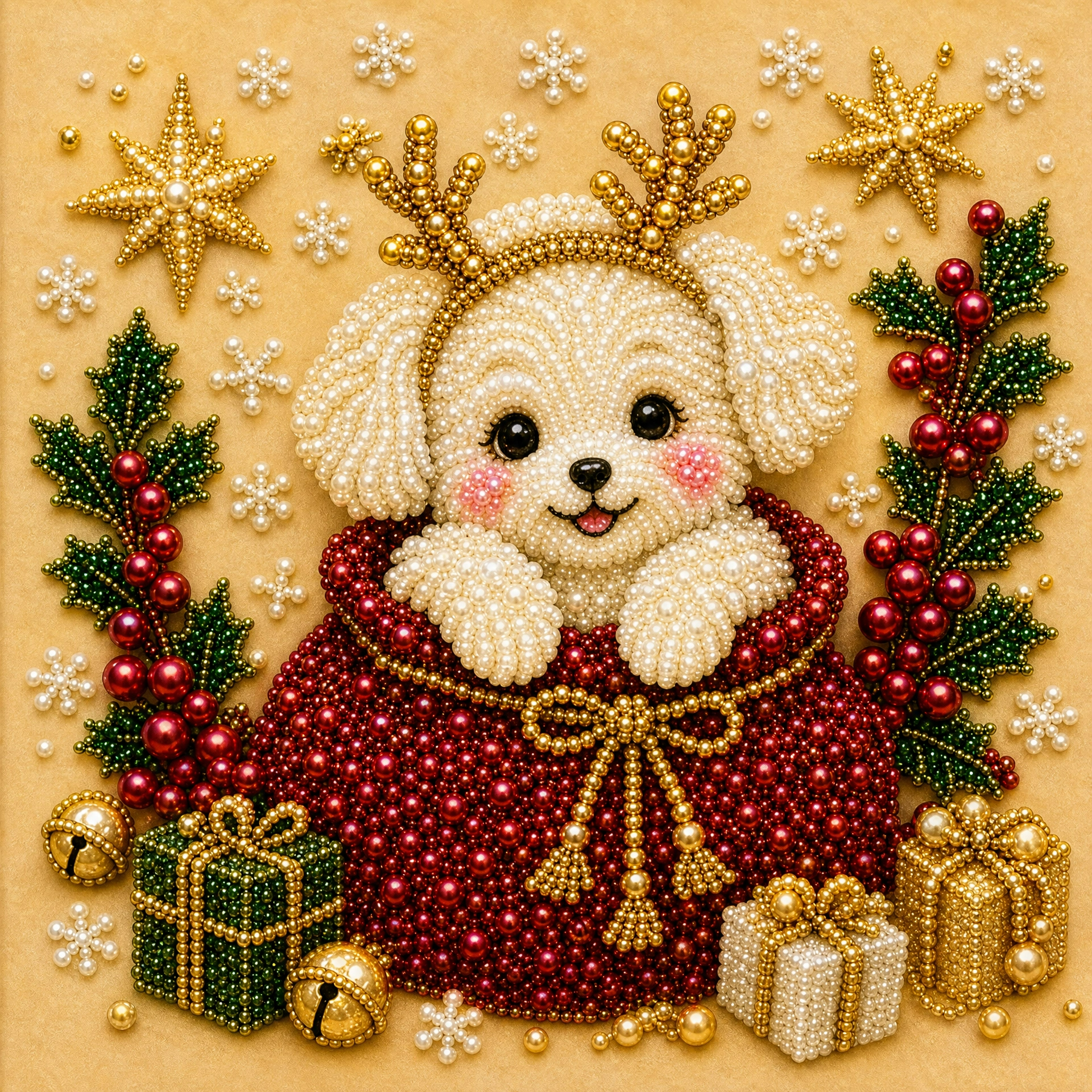 🐶Framed Gift White Dog - Pearls Painting Kit