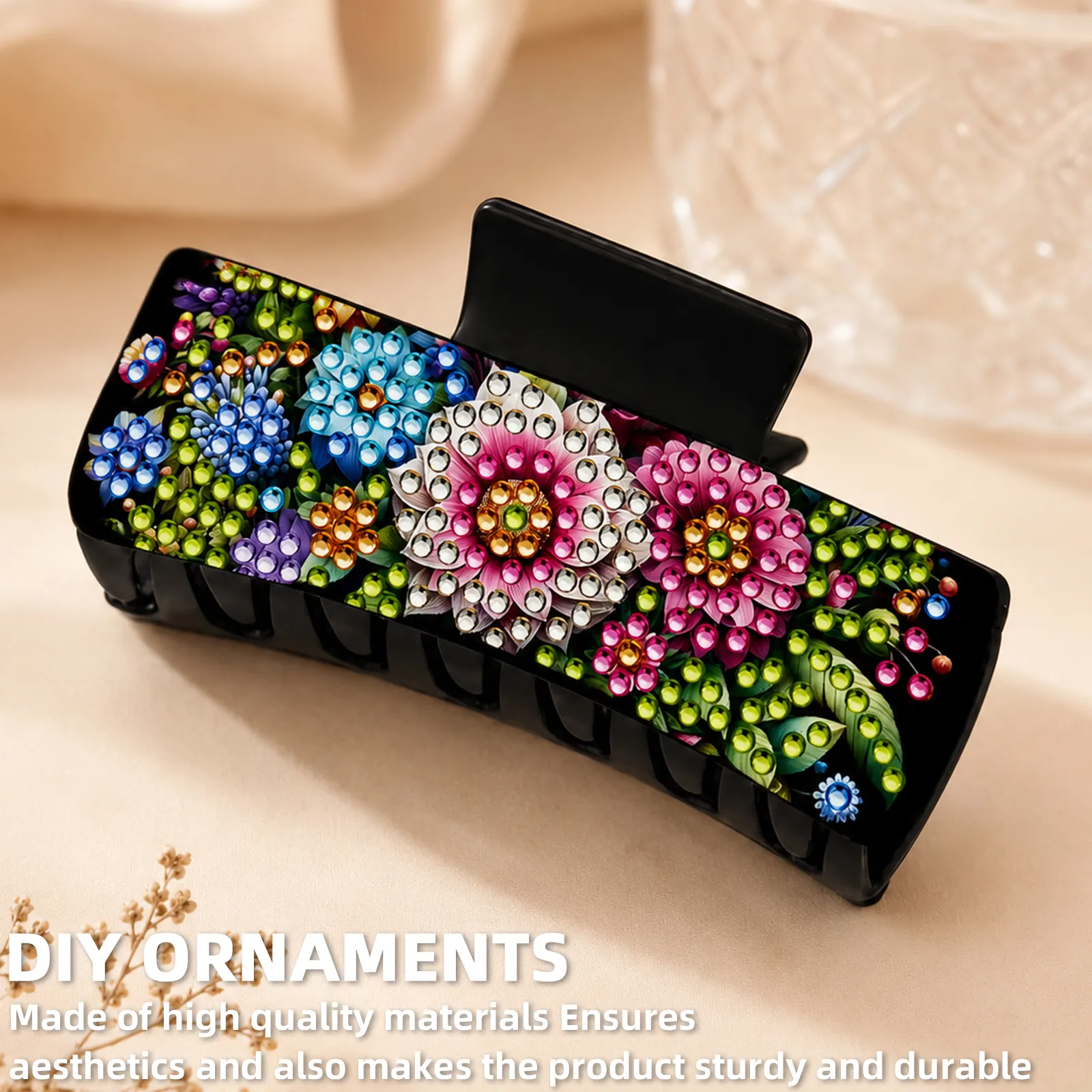 Flower DIY Diamond Painting Hair Clips, Anti-Slip Western Claw Clips for Women Girls, Beginner Handmade Hair Jewelry Accessories
