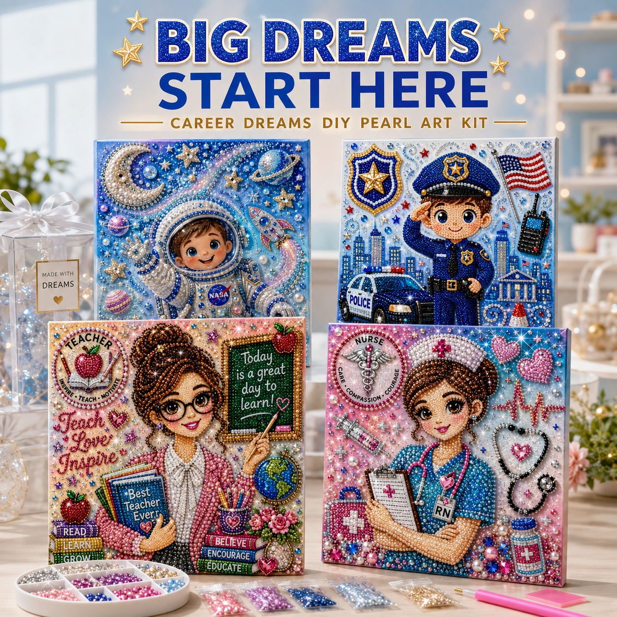 🖼️Career Dreams Pearl Bead Art Kit, DIY Creative Handmade Craft Kit for Kids Beginners