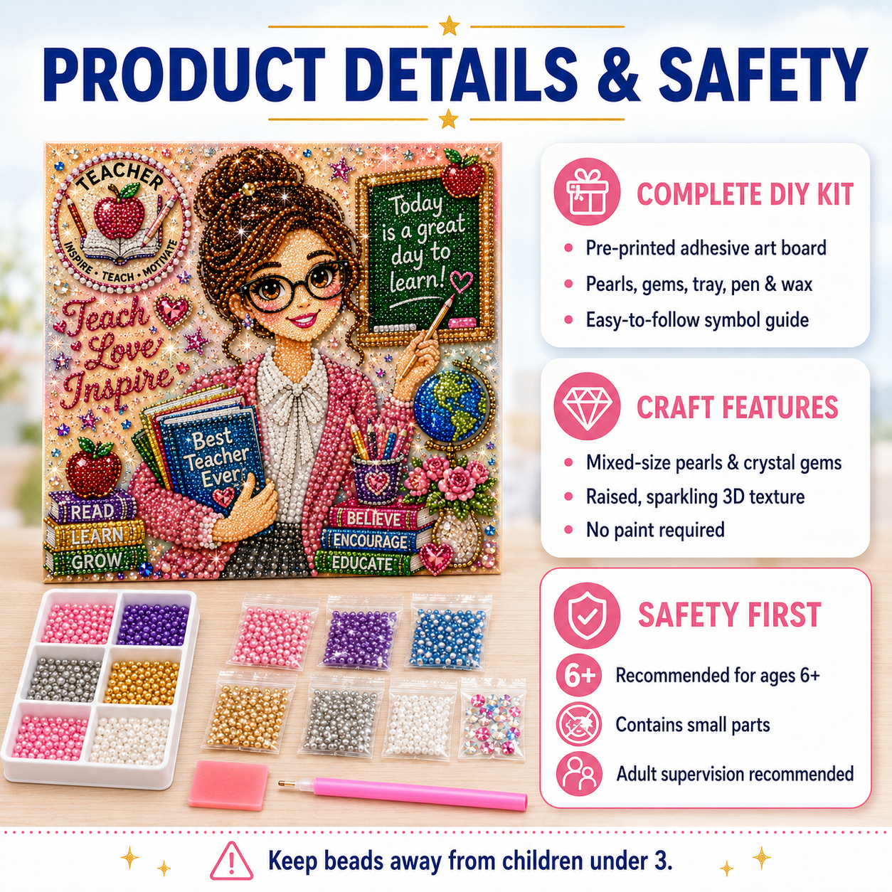 🖼️Career Dreams Pearl Bead Art Kit, DIY Creative Handmade Craft Kit for Kids Beginners