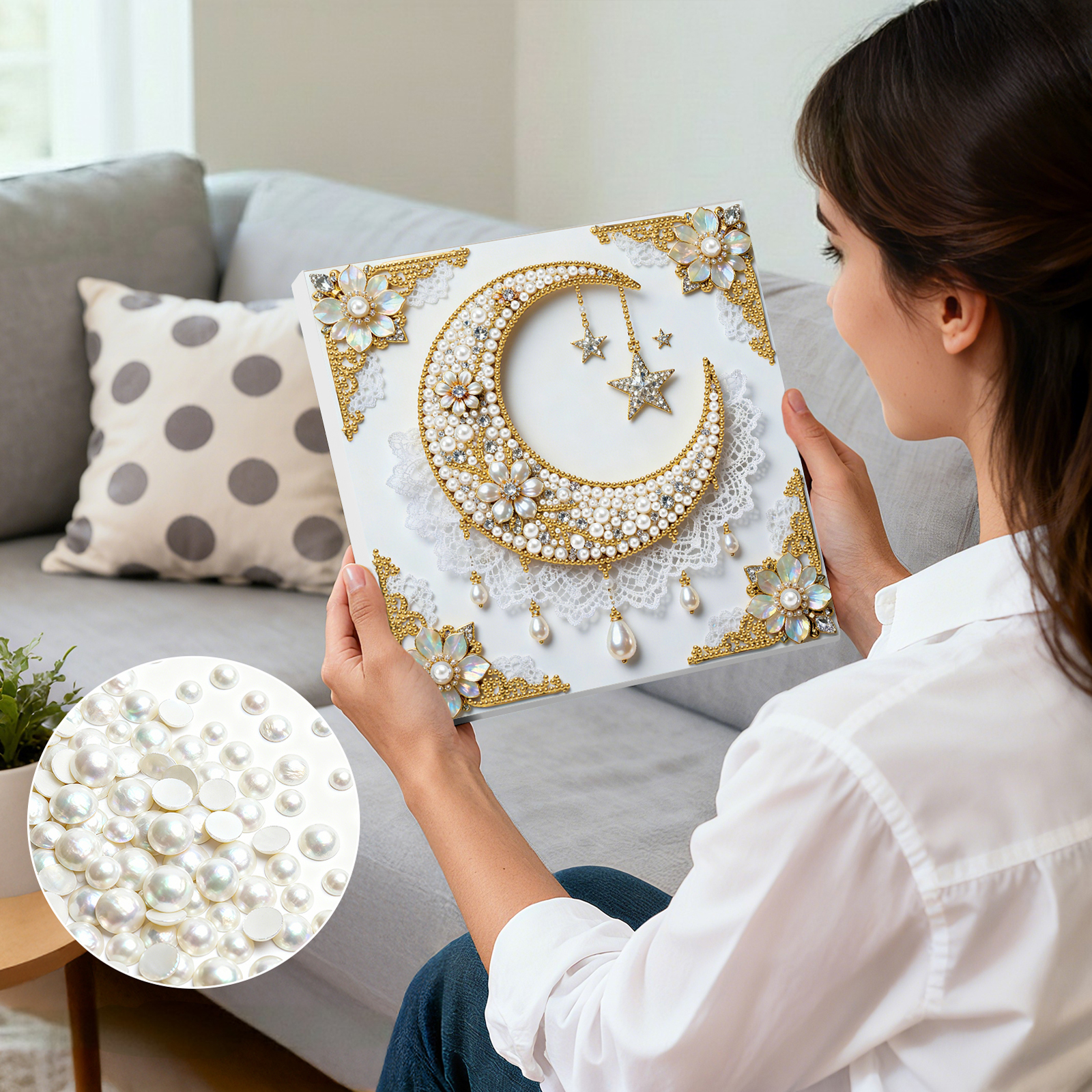 🔥 Final Day Sale:🌛Framed Stars And Moon - Pearls Painting Kit
