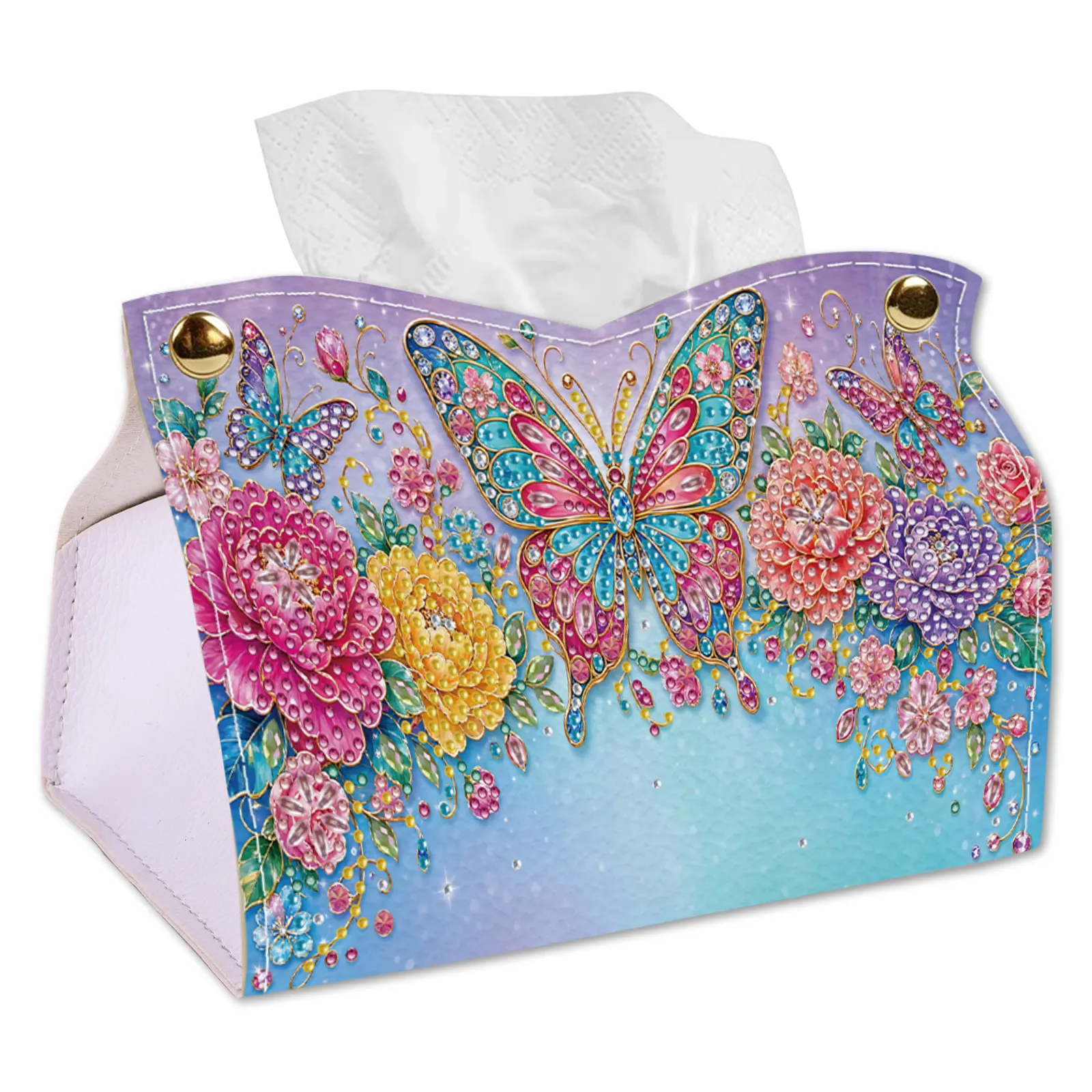 24cm DIY Diamond Painting Tissue Box, Crystal Rhinestone Mosaic PU Tissue Holder for Home Car Desk Decor