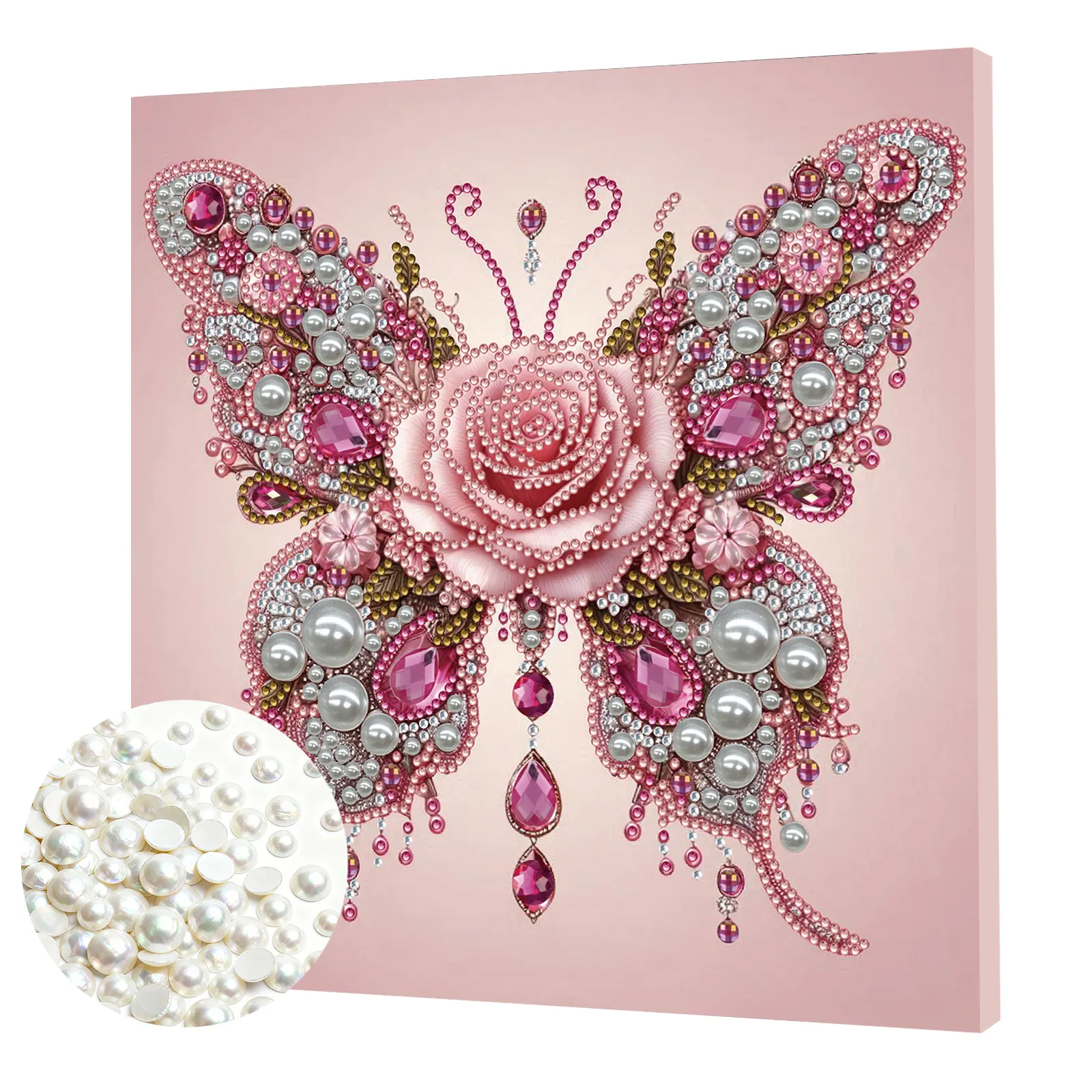 Framed Butterfly - Pearls Painting Kit for Creativity DIY Pearl Dot Crafts for Gift Home Wall Decor 25*25CM (With Frame)