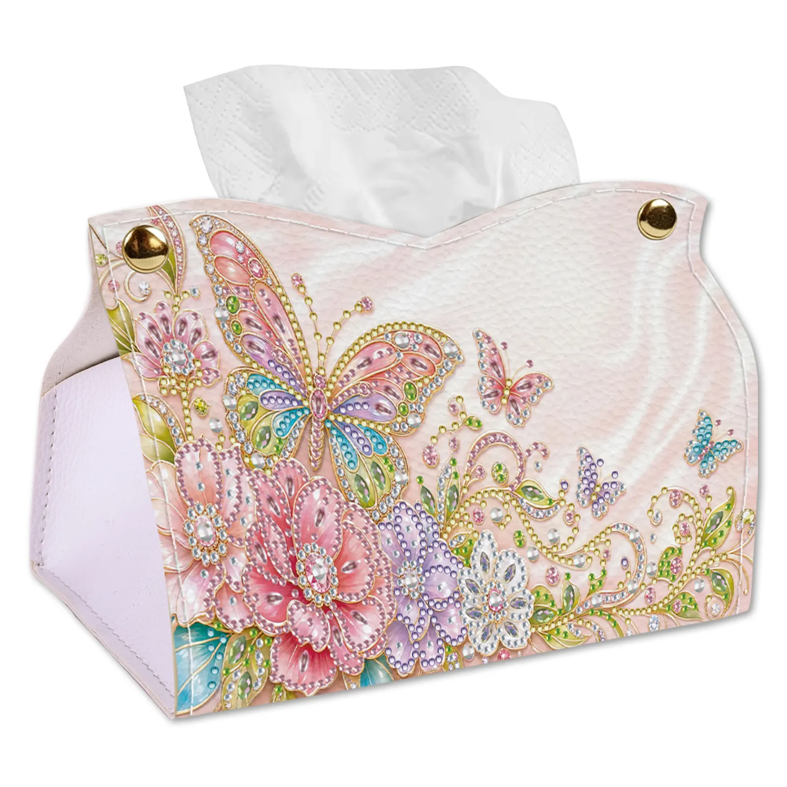 24cm DIY Diamond Painting Tissue Box, Crystal Rhinestone Mosaic PU Tissue Holder for Home Car Desk Decor