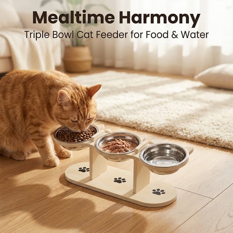 🥘Wooden Cat Bowl Stand