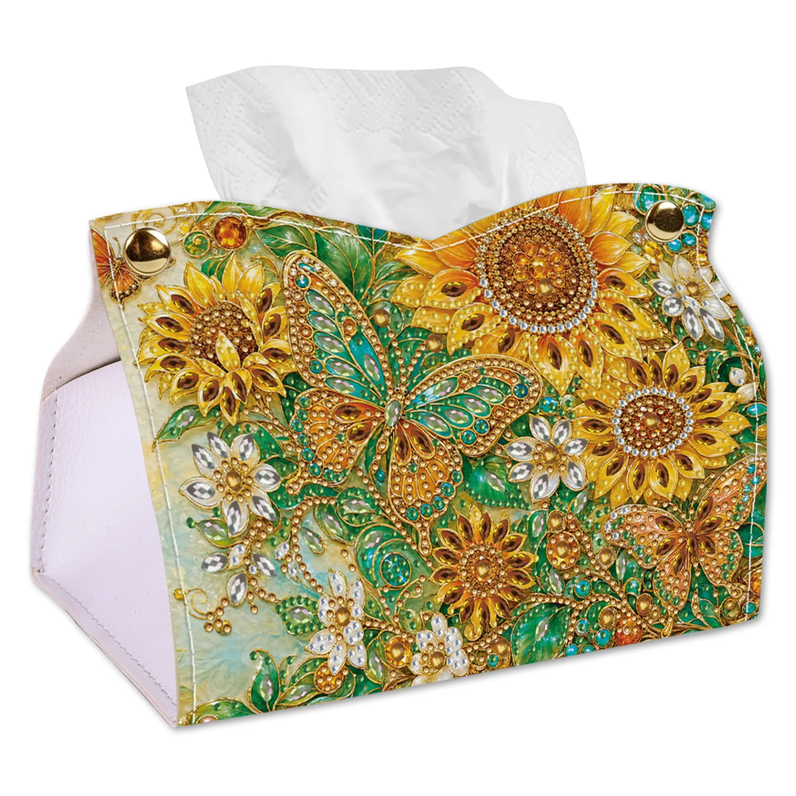24cm DIY Diamond Painting Tissue Box, Crystal Rhinestone Mosaic PU Tissue Holder for Home Car Desk Decor
