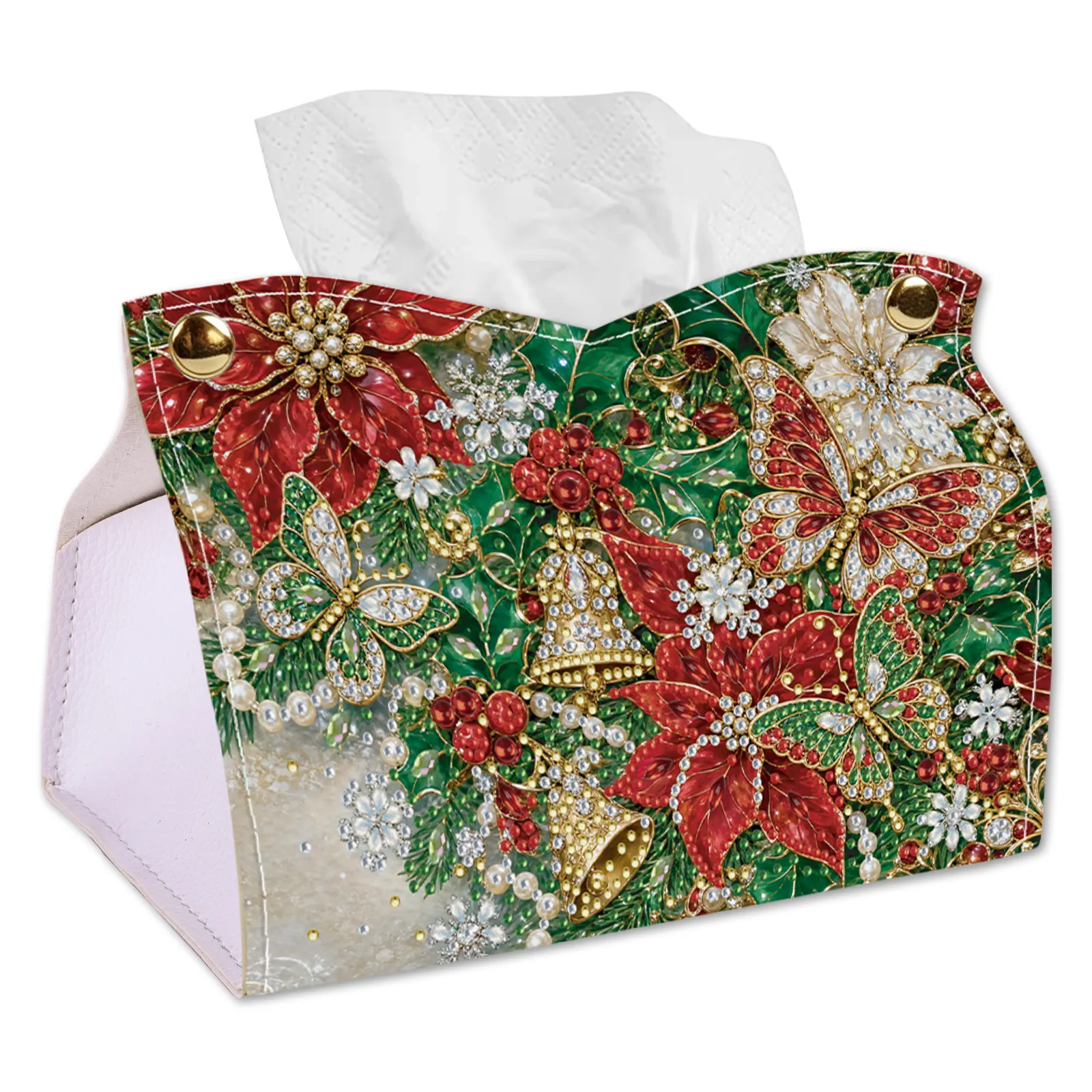 24cm DIY Diamond Painting Tissue Box, Crystal Rhinestone Mosaic PU Tissue Holder for Home Car Desk Decor