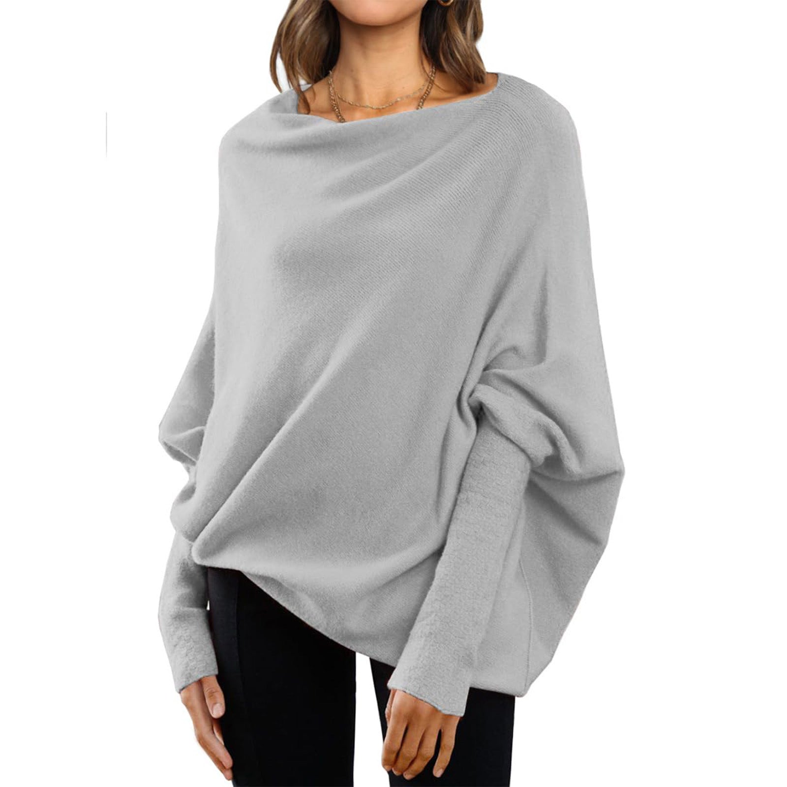 Womens Long Batwing Sleeve Boat Neck Sweaters